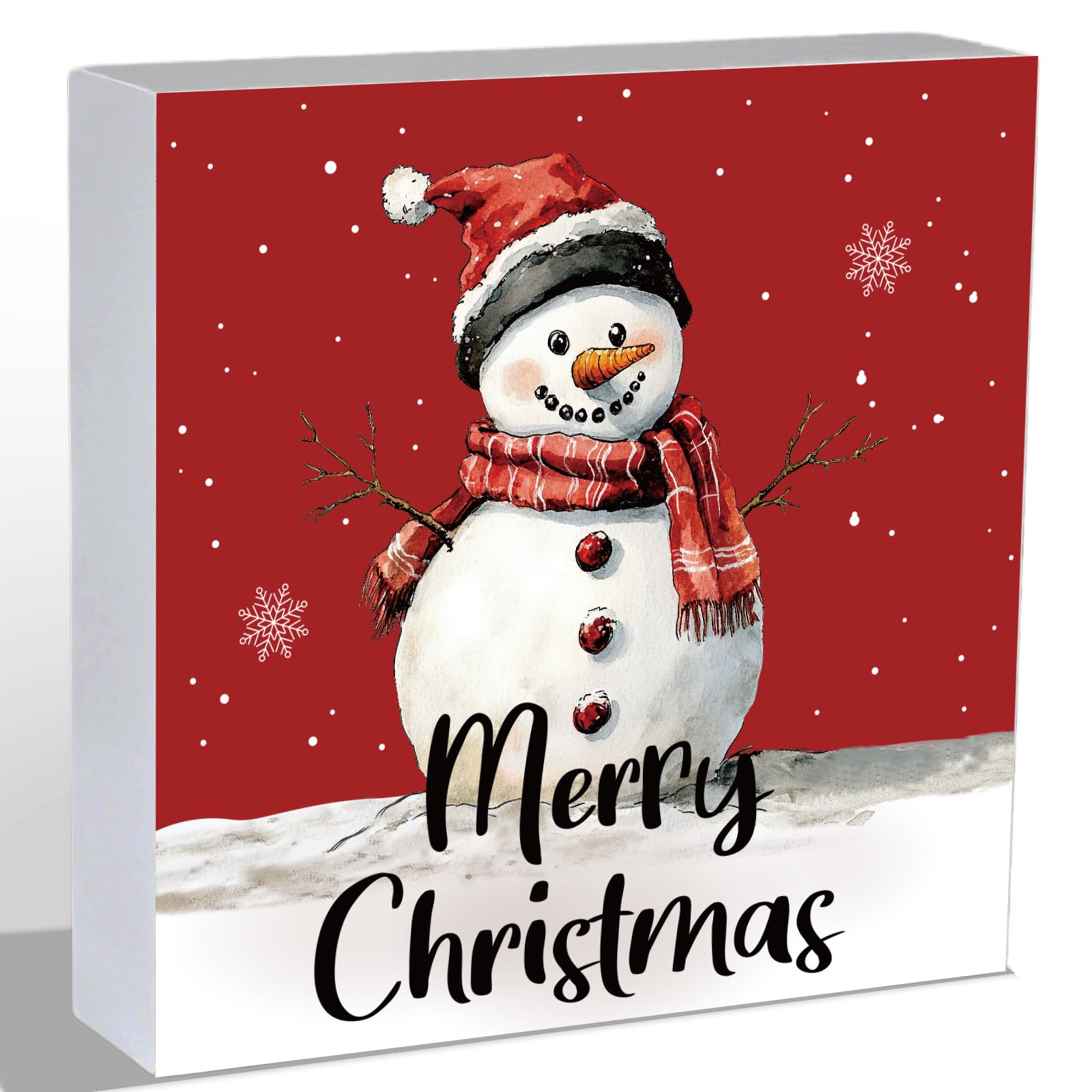 Merry & Bright: Snowman Wood Table Sign – Christmas Holiday Décor, 5.9x5.9 inch
