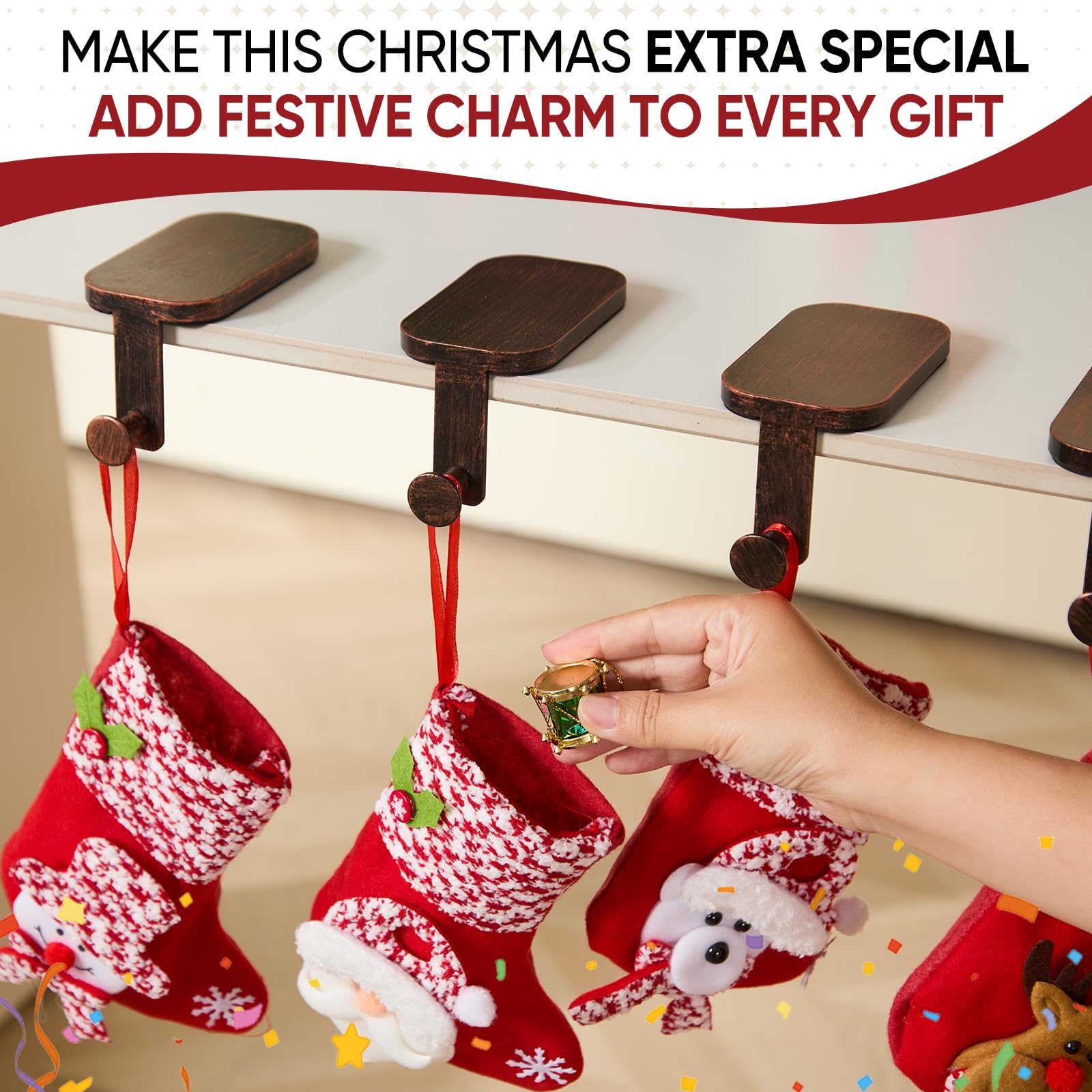 Merry & Bright Stocking Holders for Mantel Set 4