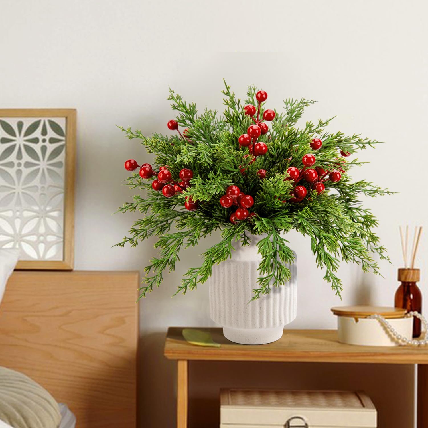Merry & Bright  Red Berry Christmas Pine Branches – 60PCS