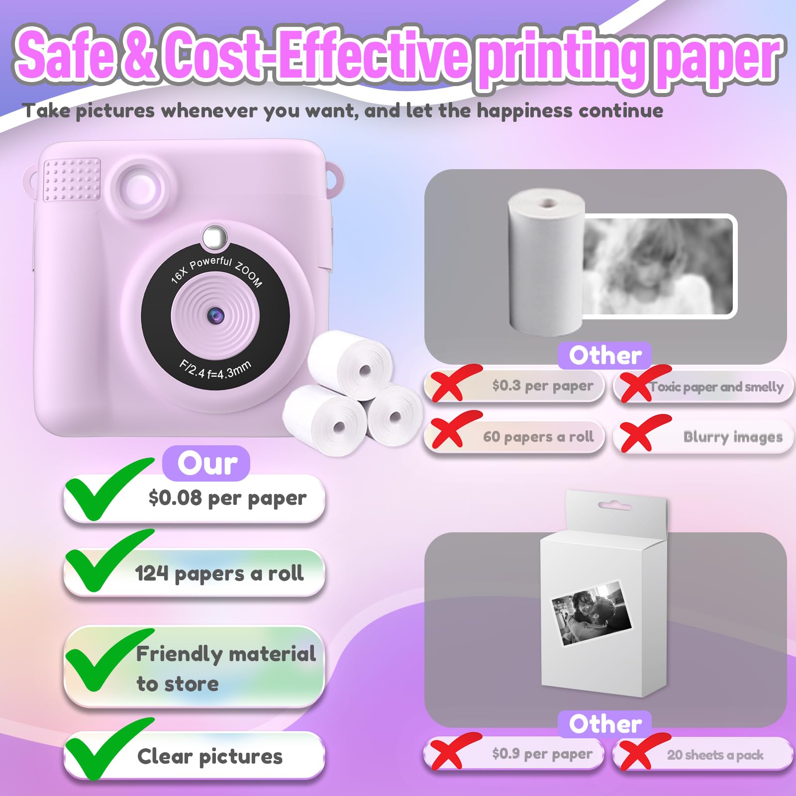 Merry & Bright Instant Print Camera for Kids – Purple | Fun HD Digital Camera with 32GB SD Card & Instant Prints | Perfect Christmas Gift for Girls & Boys
