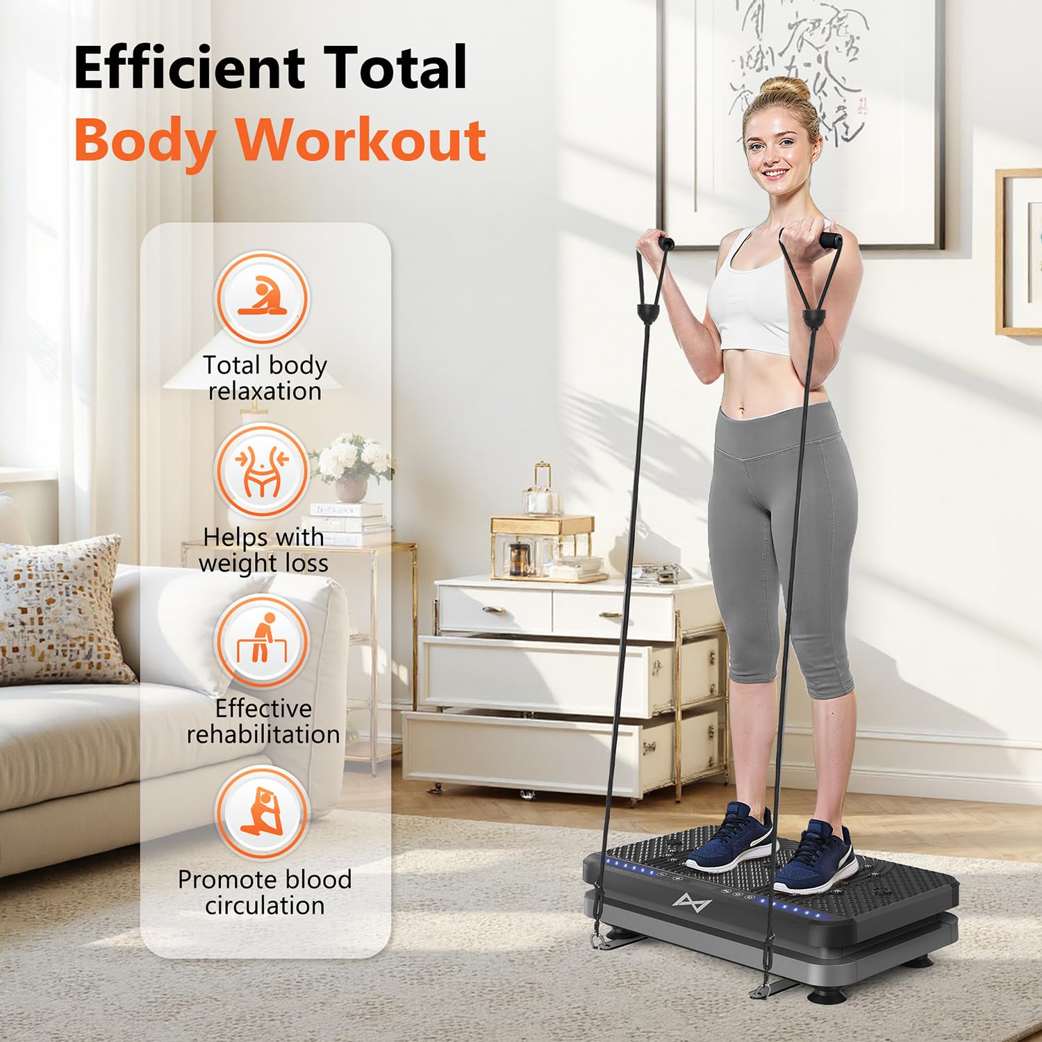 Merry & Bright  Whole Body Vibration Plate with Resistance Bands – Home Fitness & Muscle Sculpting Machine