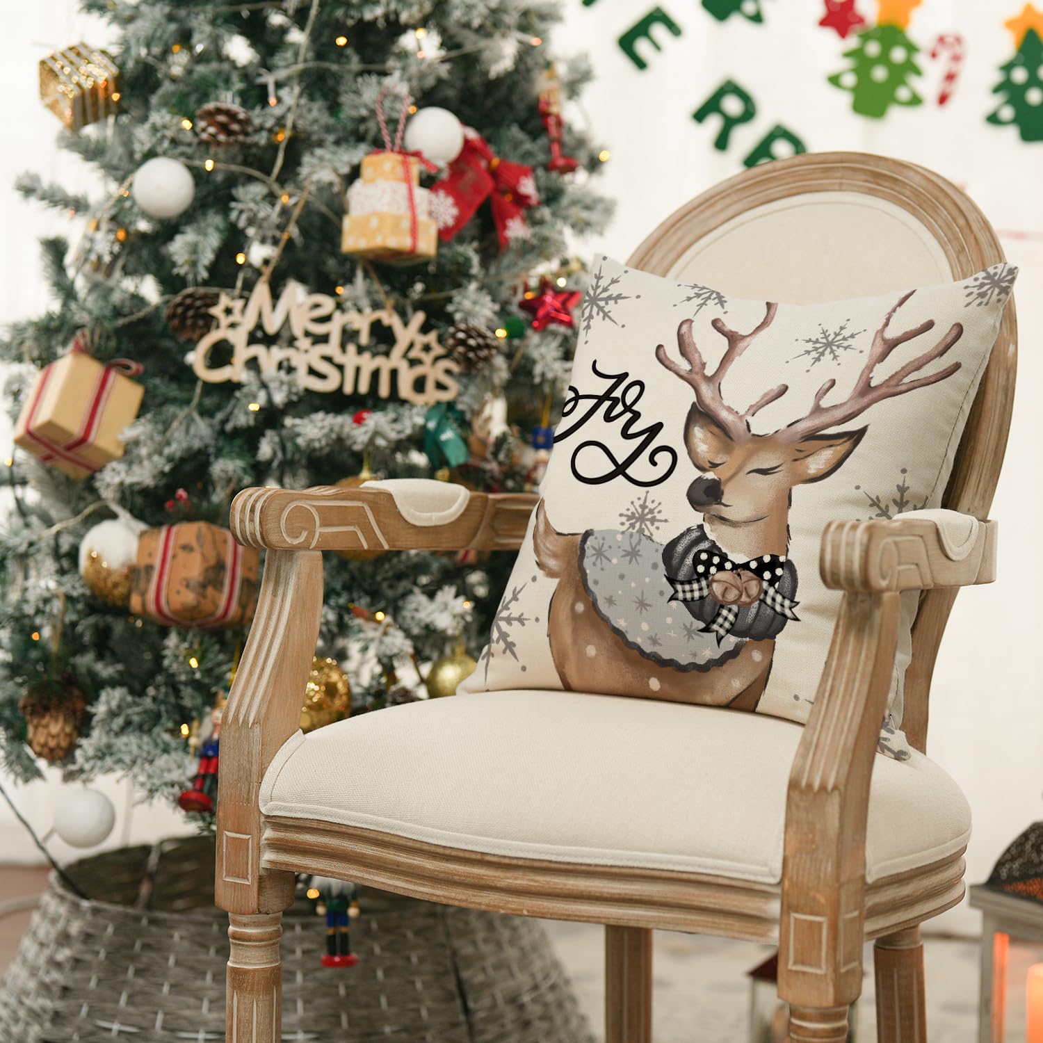 Merry & Bright Grey Christmas Pillow Covers – Soft & Decorative 100% Polyester Pillowcas
