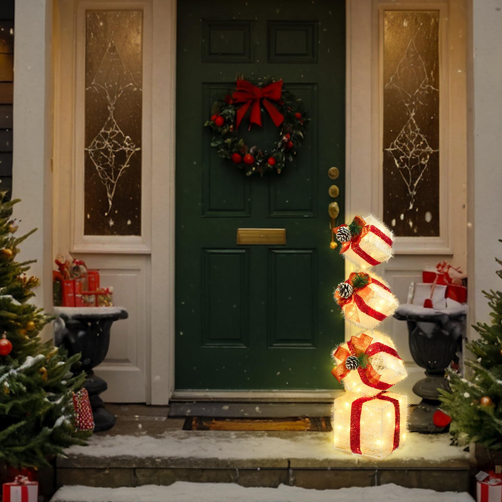 Merry & Bright: Warm White Lighted Christmas Stacking Gift Boxes – 4-Piece Holiday Decor