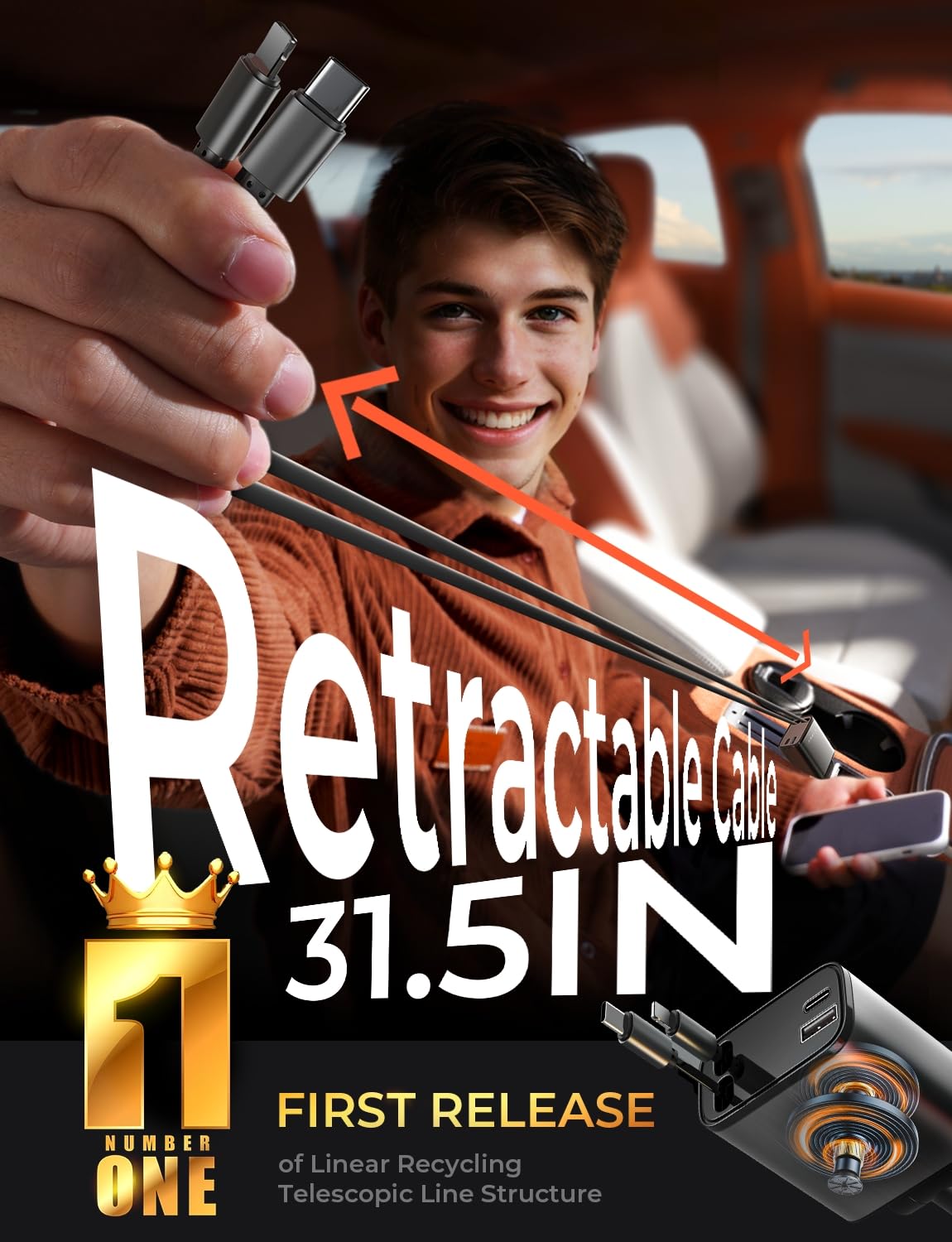 Merry & Bright Retractable Car Charger for iPhone 17, 69W