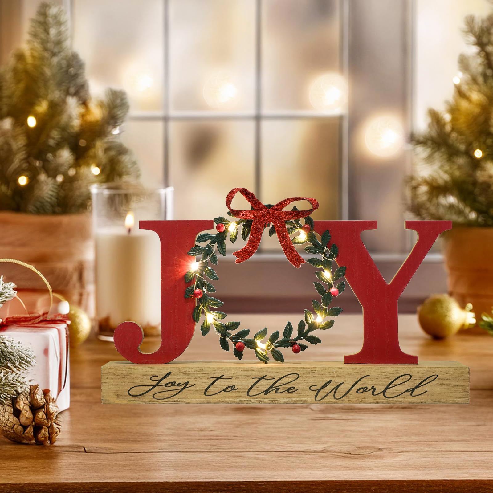 Merry & Bright – LED “JOY” Wooden Christmas Sign