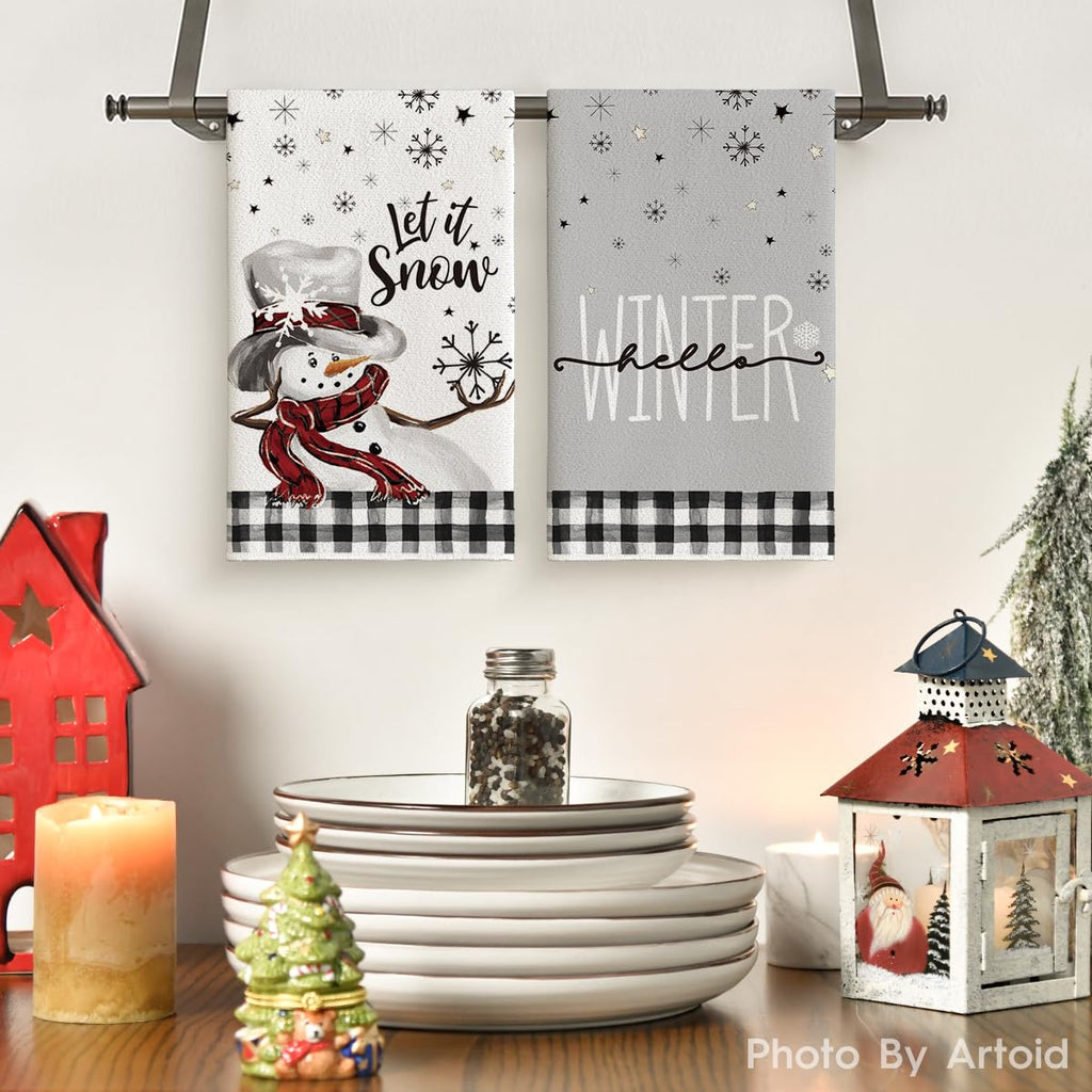 Merry & Bright: Black & Beige Christmas Kitchen Dish Towels – 2-Piece Holiday Set