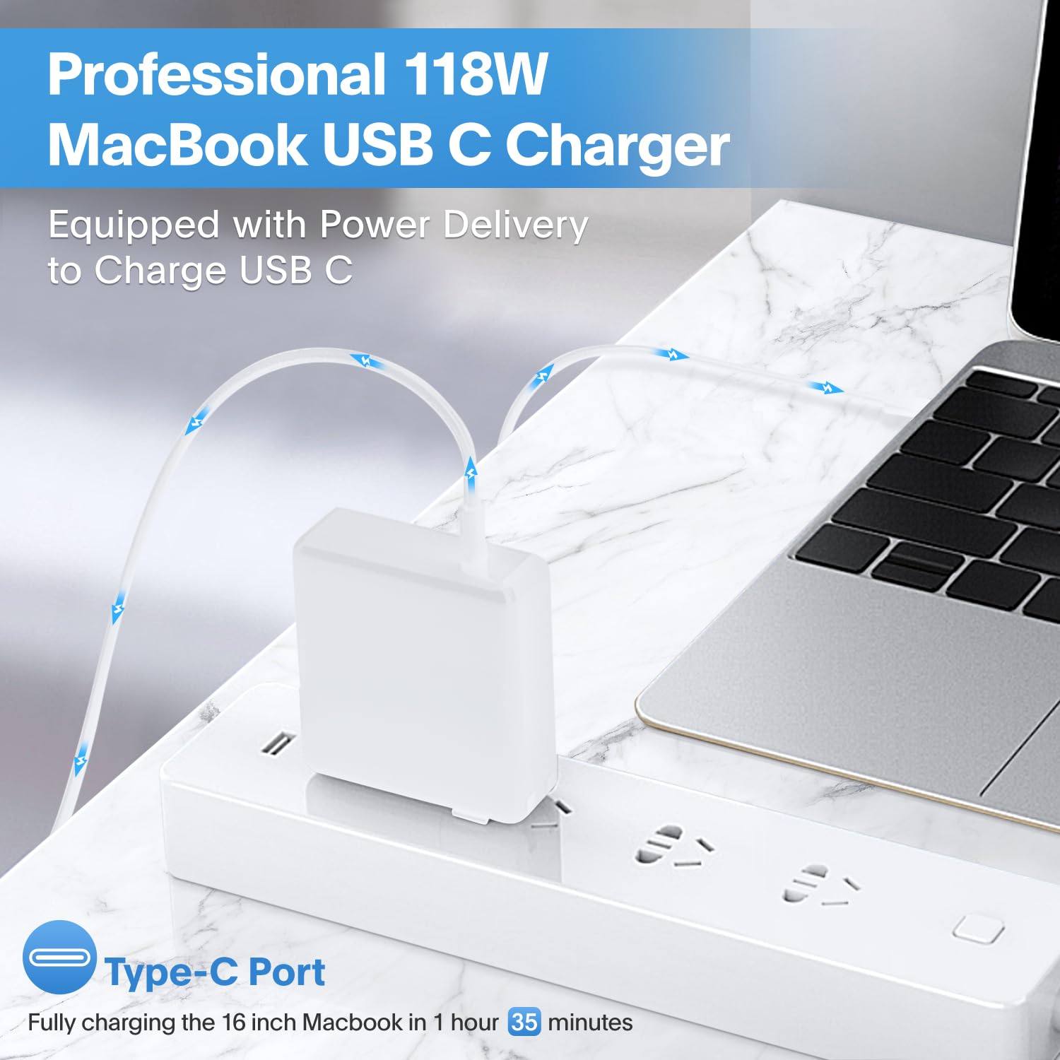 Merry & Bright Mac Book Pro Charger - 118W USB C Charger Fast Charger
