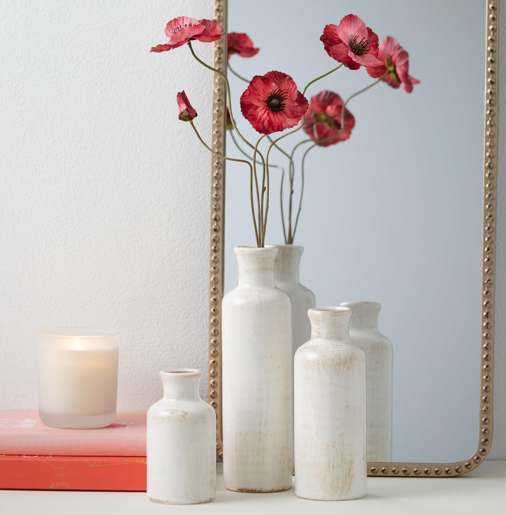 Merry & Bright  Ceramic Farmhouse Vase Set – Distressed White, 3-Piece