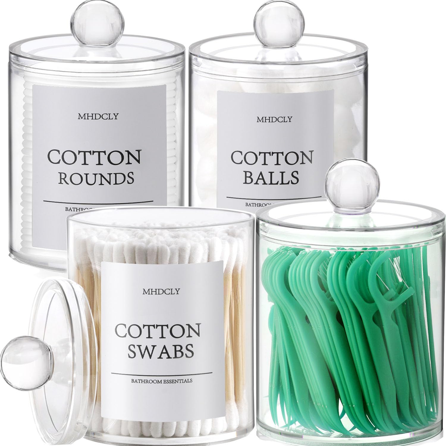 Merry & Bright  4-Pack Clear Bathroom Storage Canisters – QTip & Cotton Organizer
