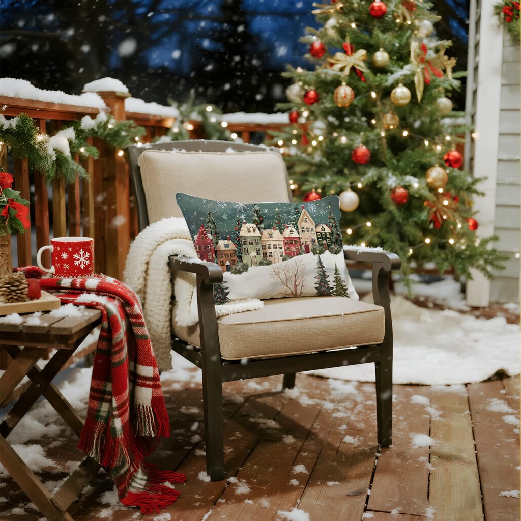 Merry & Bright: Green Christmas Linen Pillow Cover – 12x20 Inch Holiday Decor