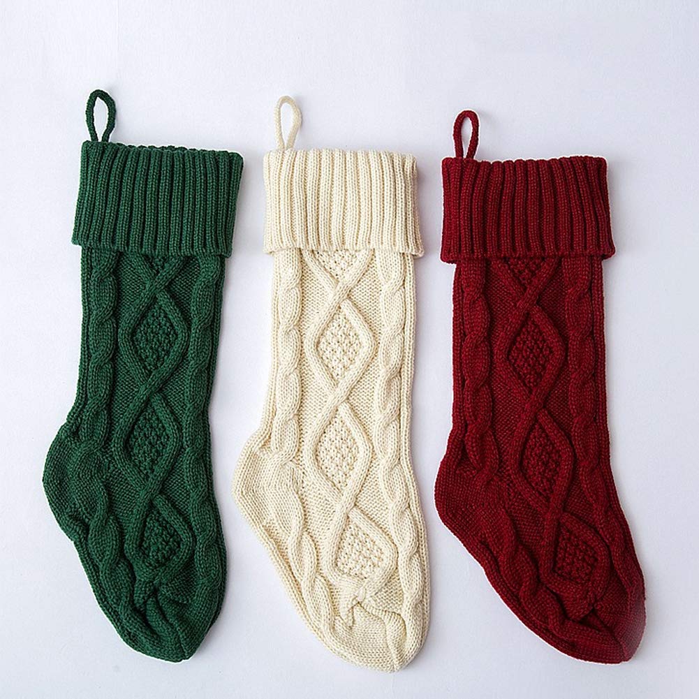 Merry & Bright Green Christmas Stocking – Knitted Holiday Sock