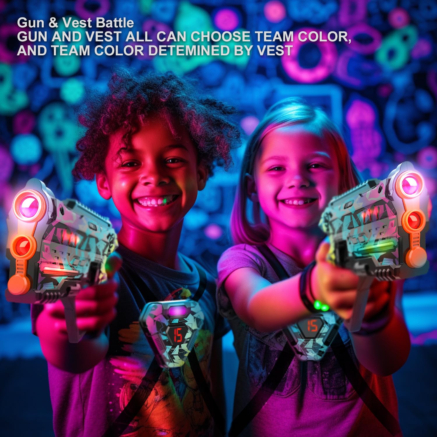Merry and Bright 2-Pack Cyberpunk Laser Tag Gun & Vest Set – Black
