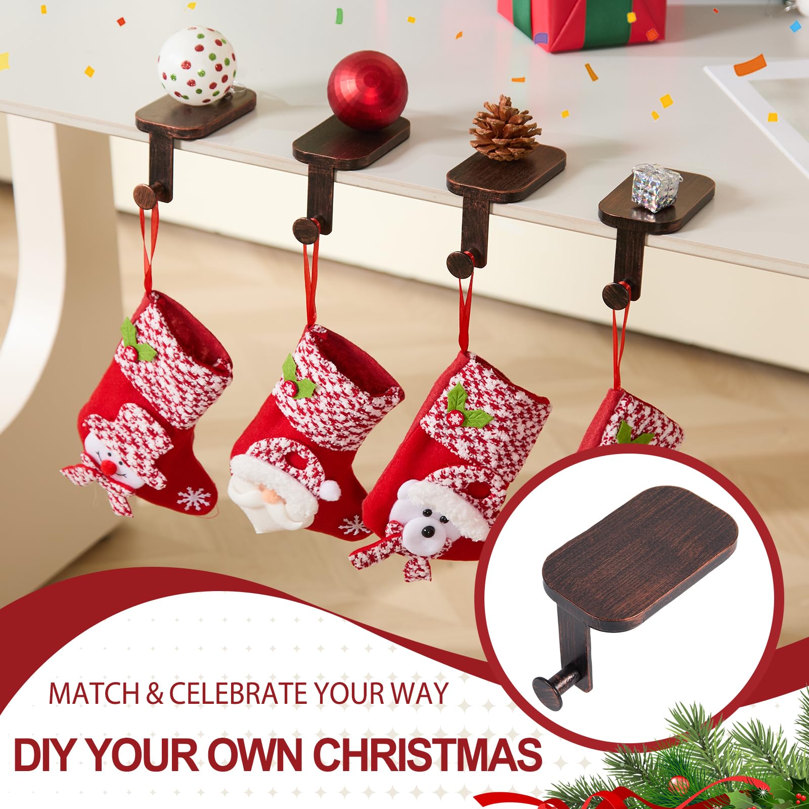 Merry & Bright Stocking Holders for Mantel Set 4