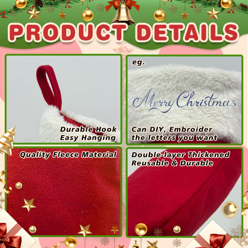 Merry & Bright Large Red Christmas Stocking – 20" Plush Fleece