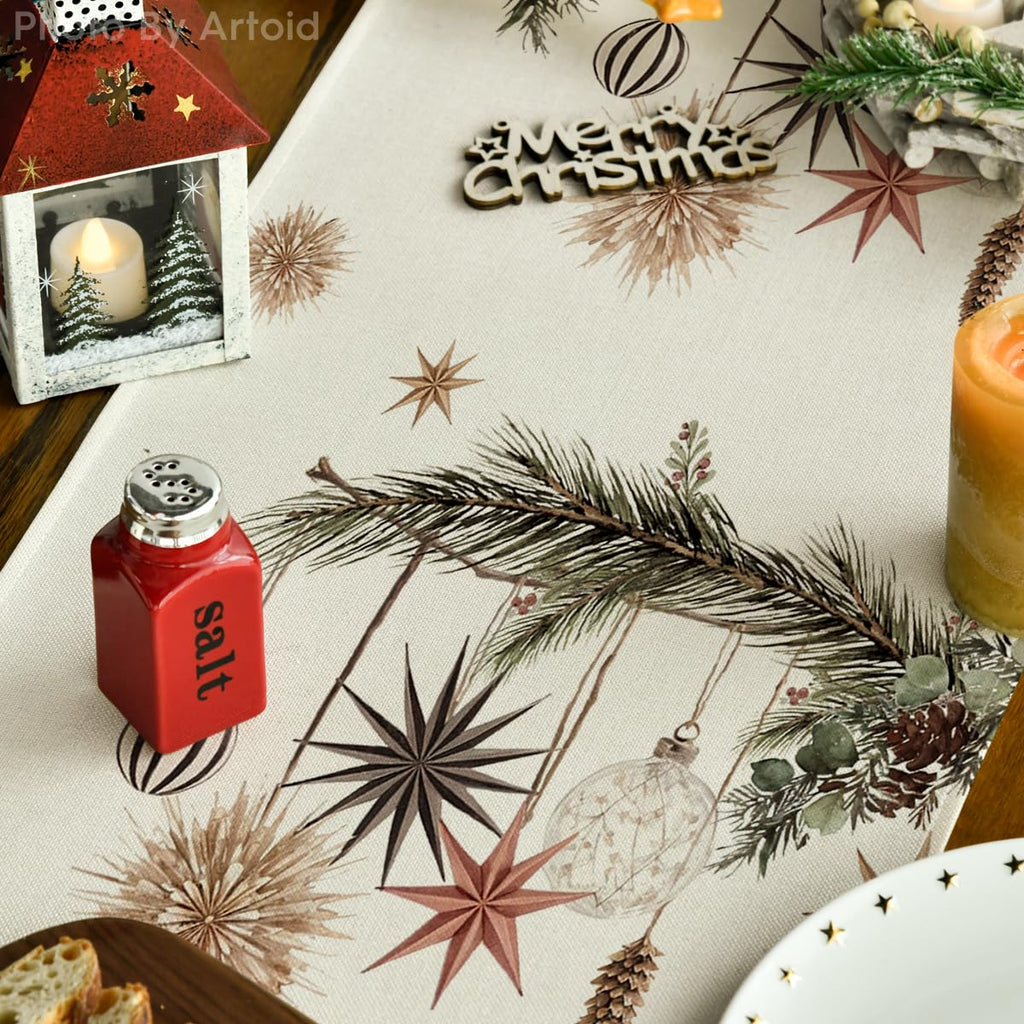 Merry & Bright: Beige Christmas Table Runner – Festive 13"x72" Decor