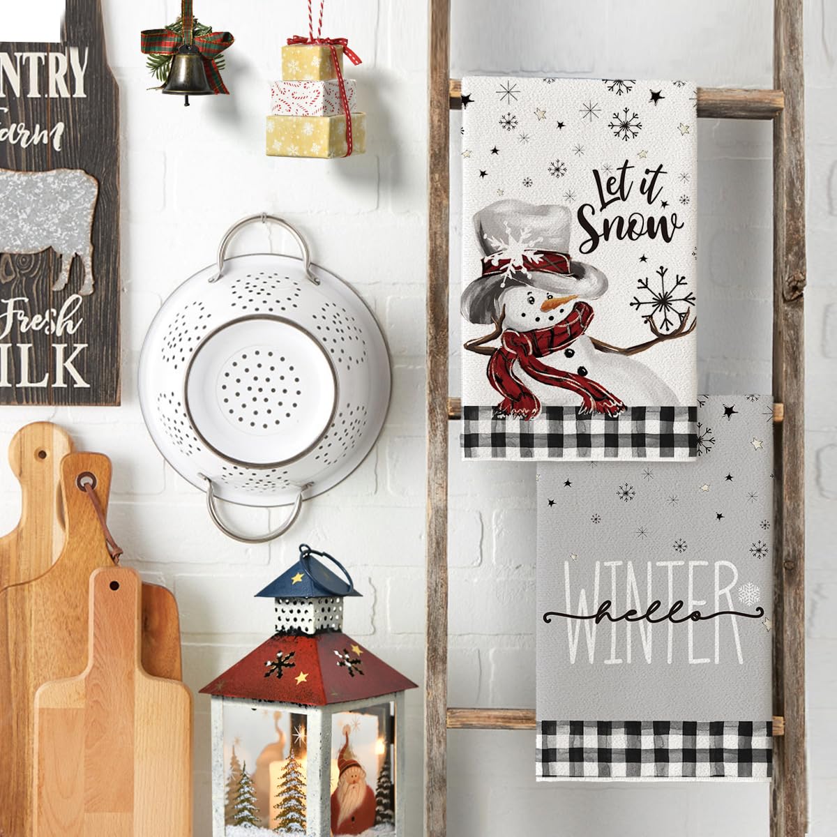 Merry & Bright: Black & Beige Christmas Kitchen Dish Towels – 2-Piece Holiday Set