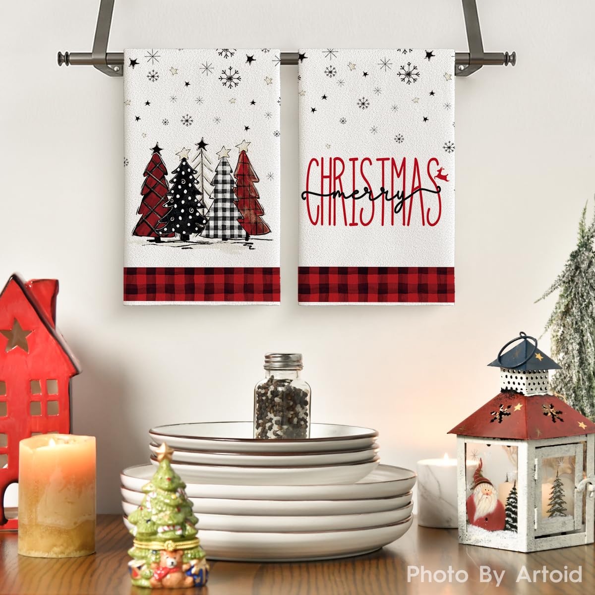 Merry & Bright: Artoid Mode Red & Black Christmas Dish Towels – Set of 4