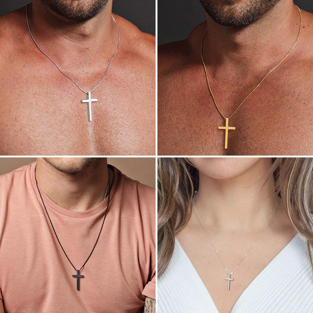 Merry & Bright Cross Necklace for Men - Silver Stainless Steel