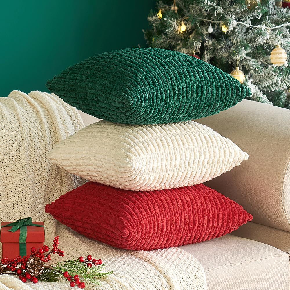 Merry & Bright: Soft Red Corduroy Pillow Covers (Set of 2, 18x18”)