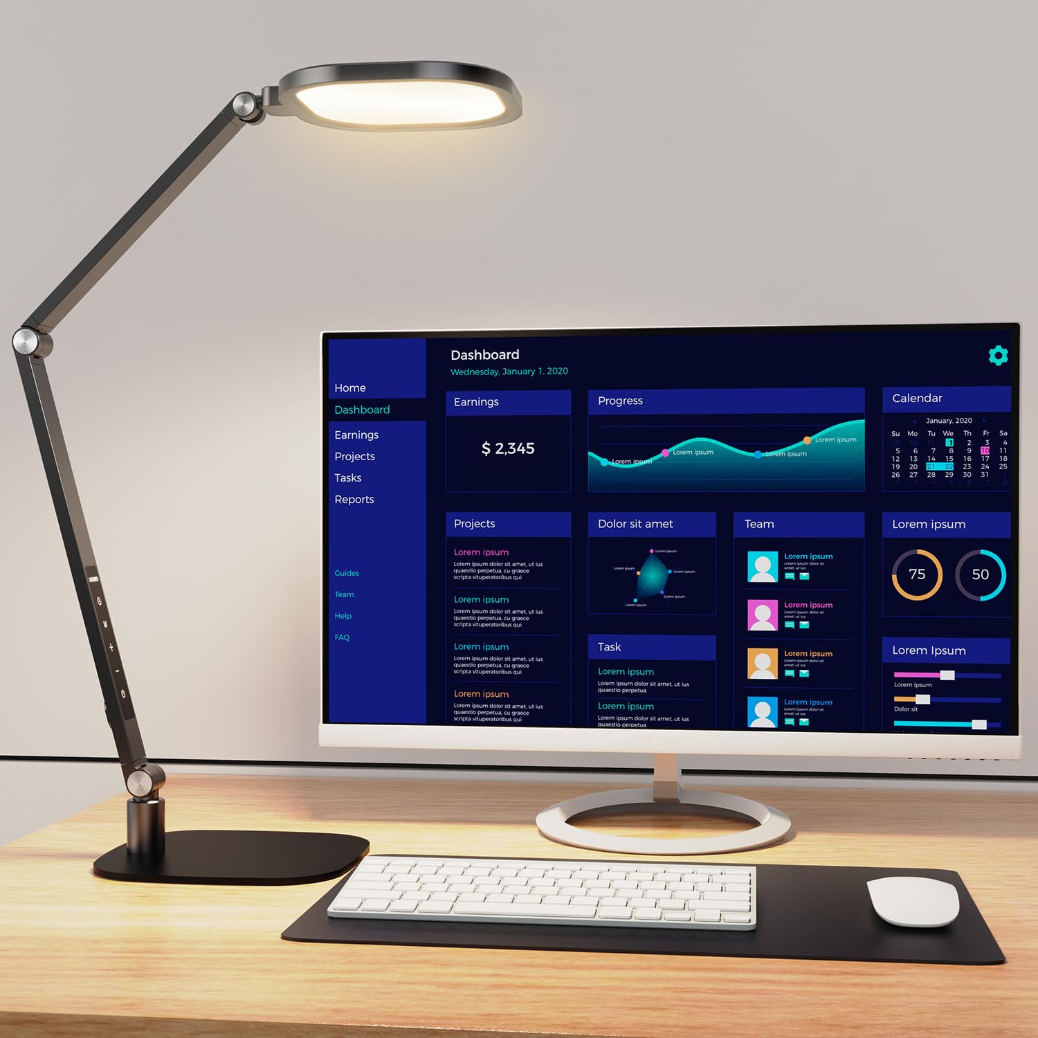 Merry & Bright  LED Desk Lamp – Adjustable Black Desktop Light with 30 Modes