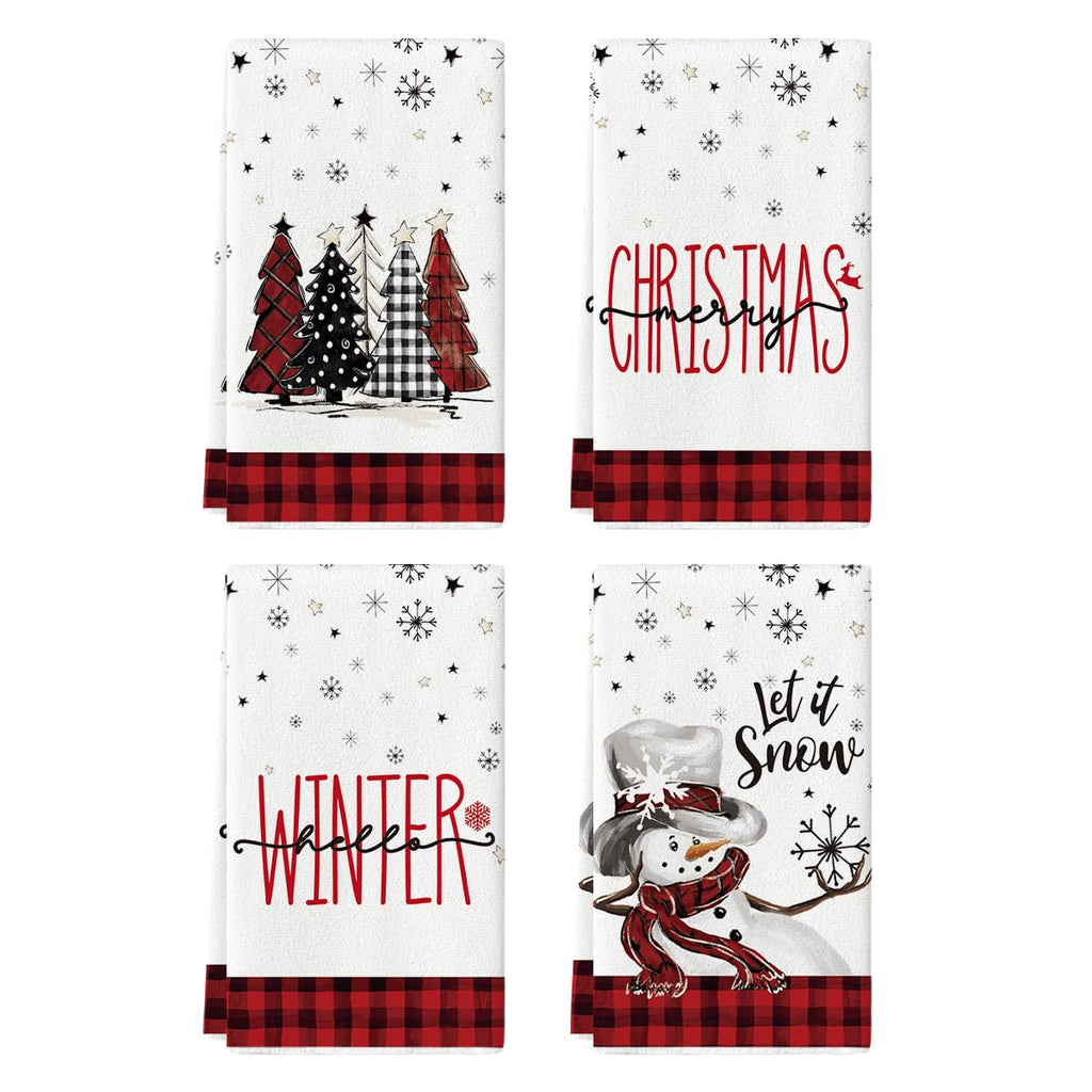 Merry & Bright: Artoid Mode Red & Black Christmas Dish Towels – Set of 4