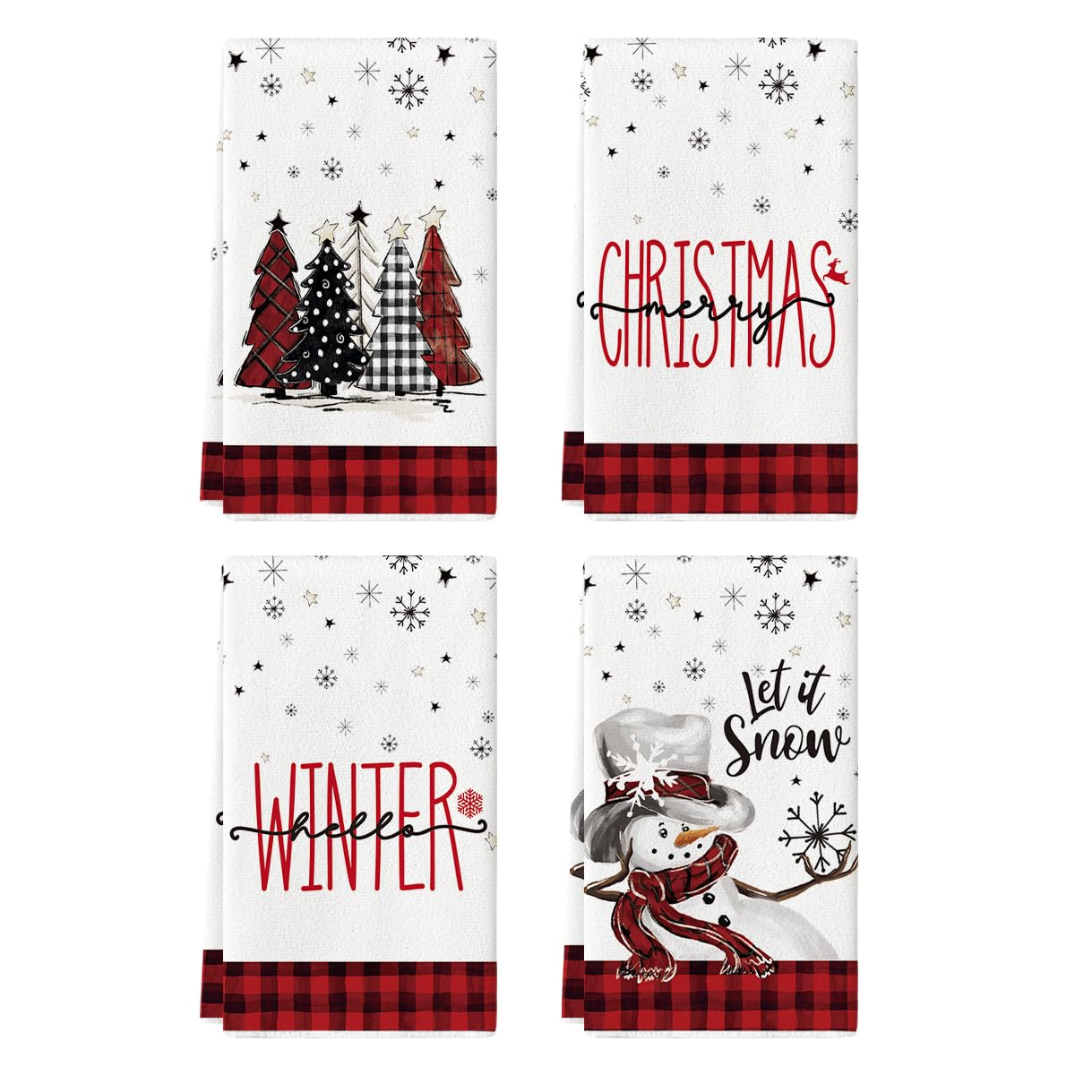 Merry & Bright: Artoid Mode Red & Black Christmas Dish Towels – Set of 4