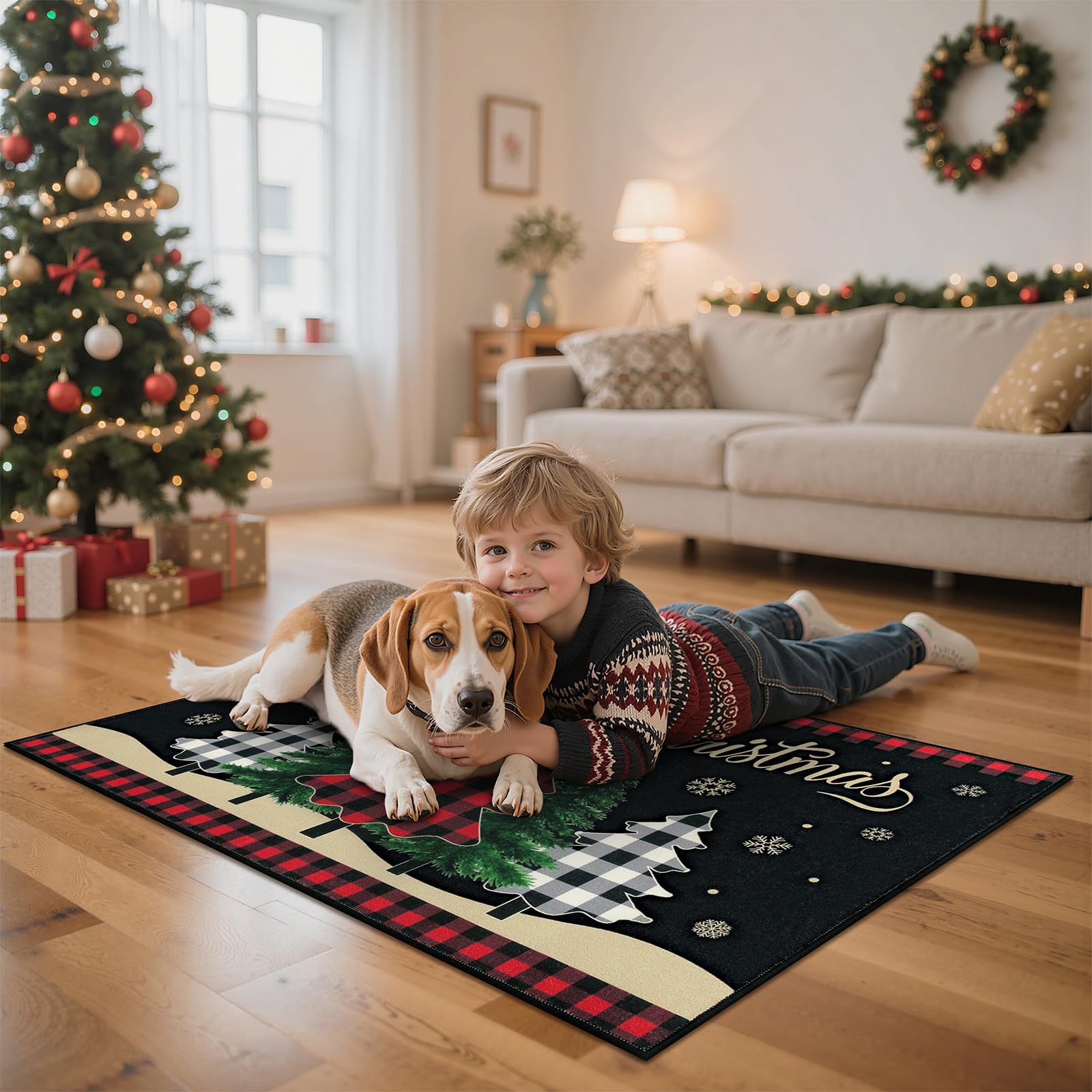 Merry & Bright: Black Christmas Doormat – 32 x 48 Inch Indoor & Outdoor Holiday Rug