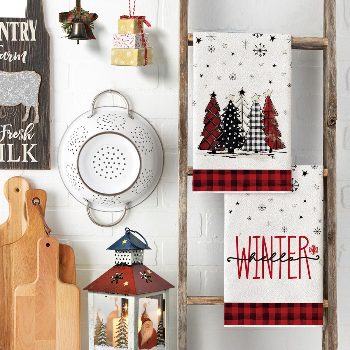 Merry & Bright: Artoid Mode Red & Black Christmas Dish Towels – Set of 4