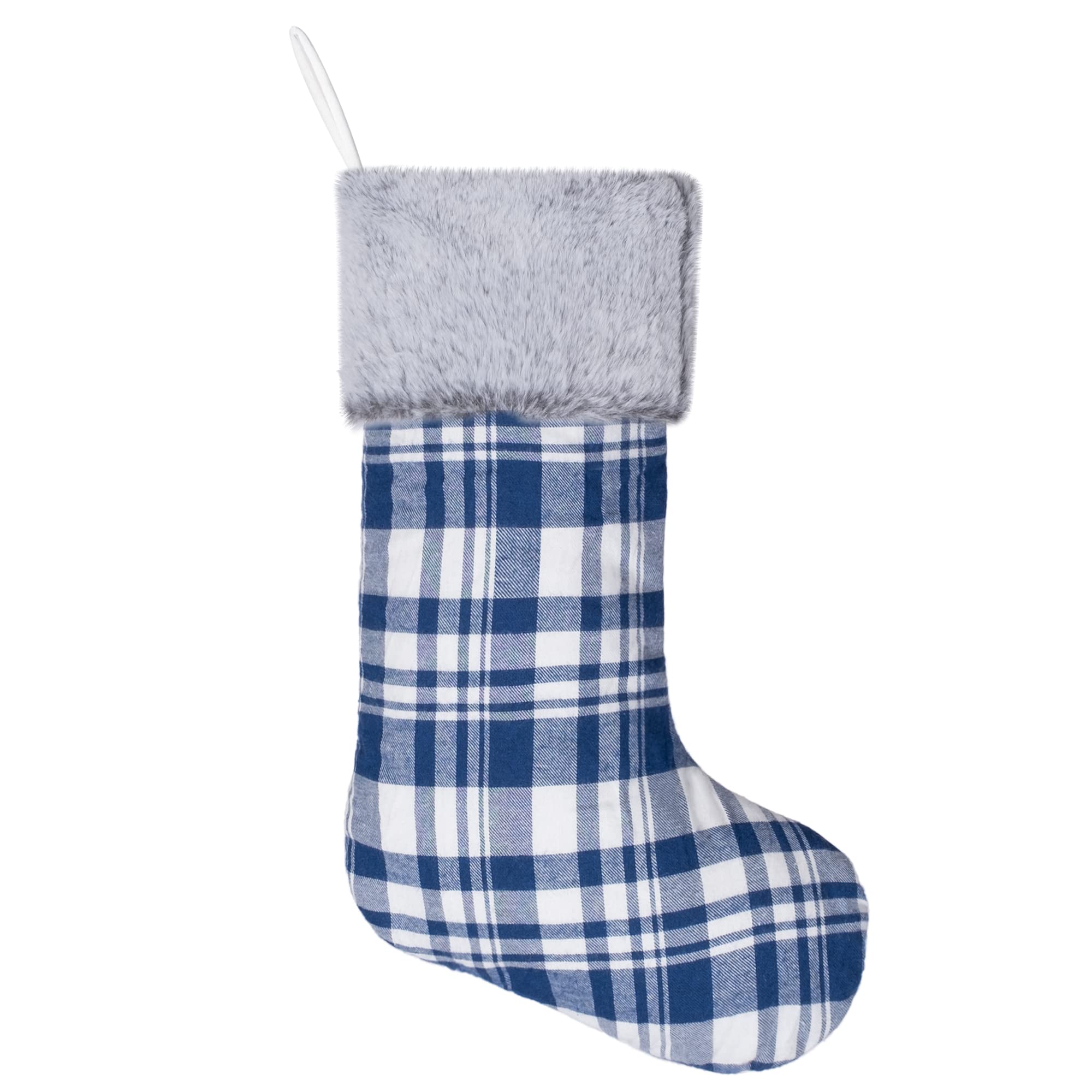 Merry & Bright Blue Plaid Christmas Stockings Set of 5 – Soft, Large Holiday Stockings for Fireplace, Tree & Home Décor