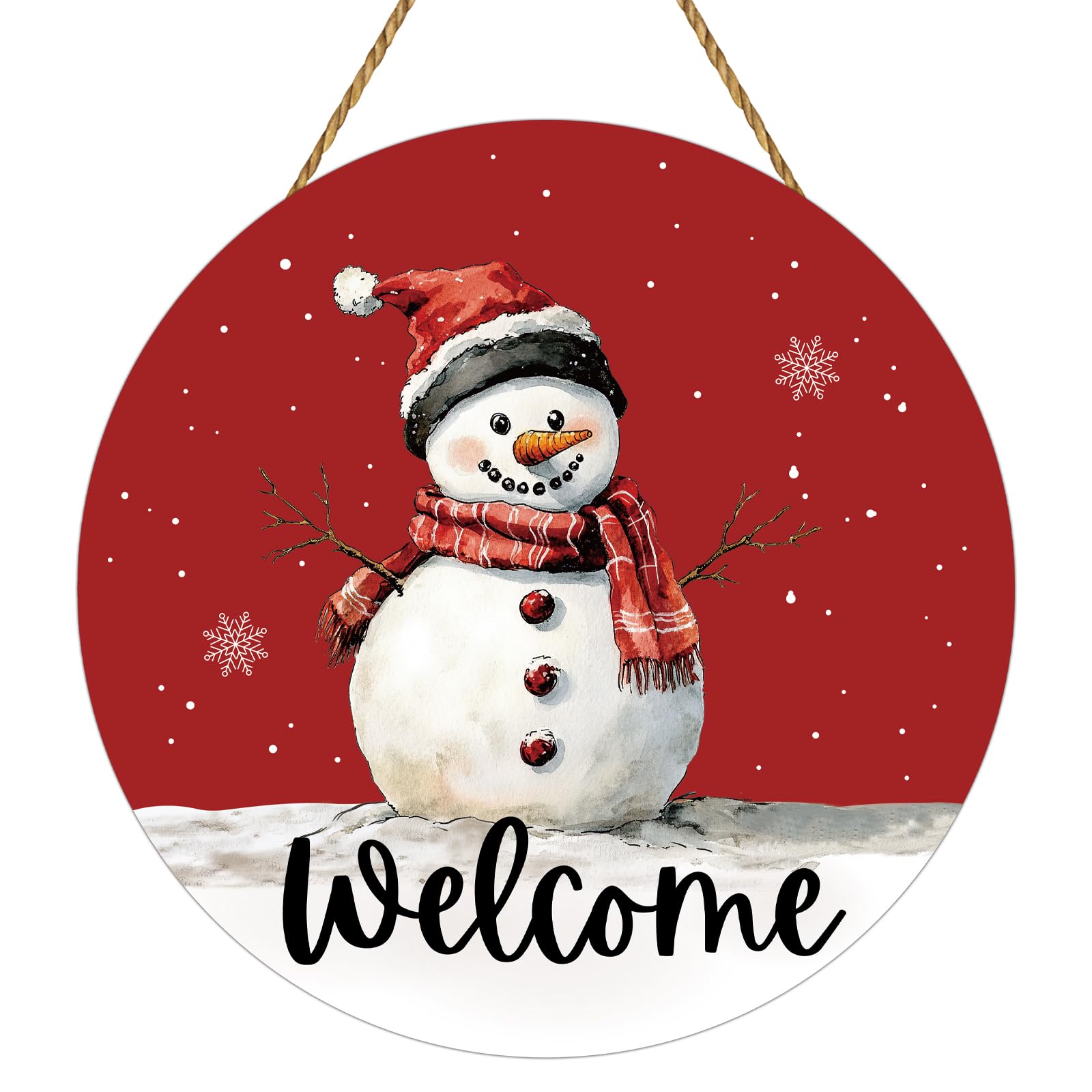 Merry & Bright: Christmas Snowman Door Sign – “Welcome” Holiday Decoration, 12x12 inch
