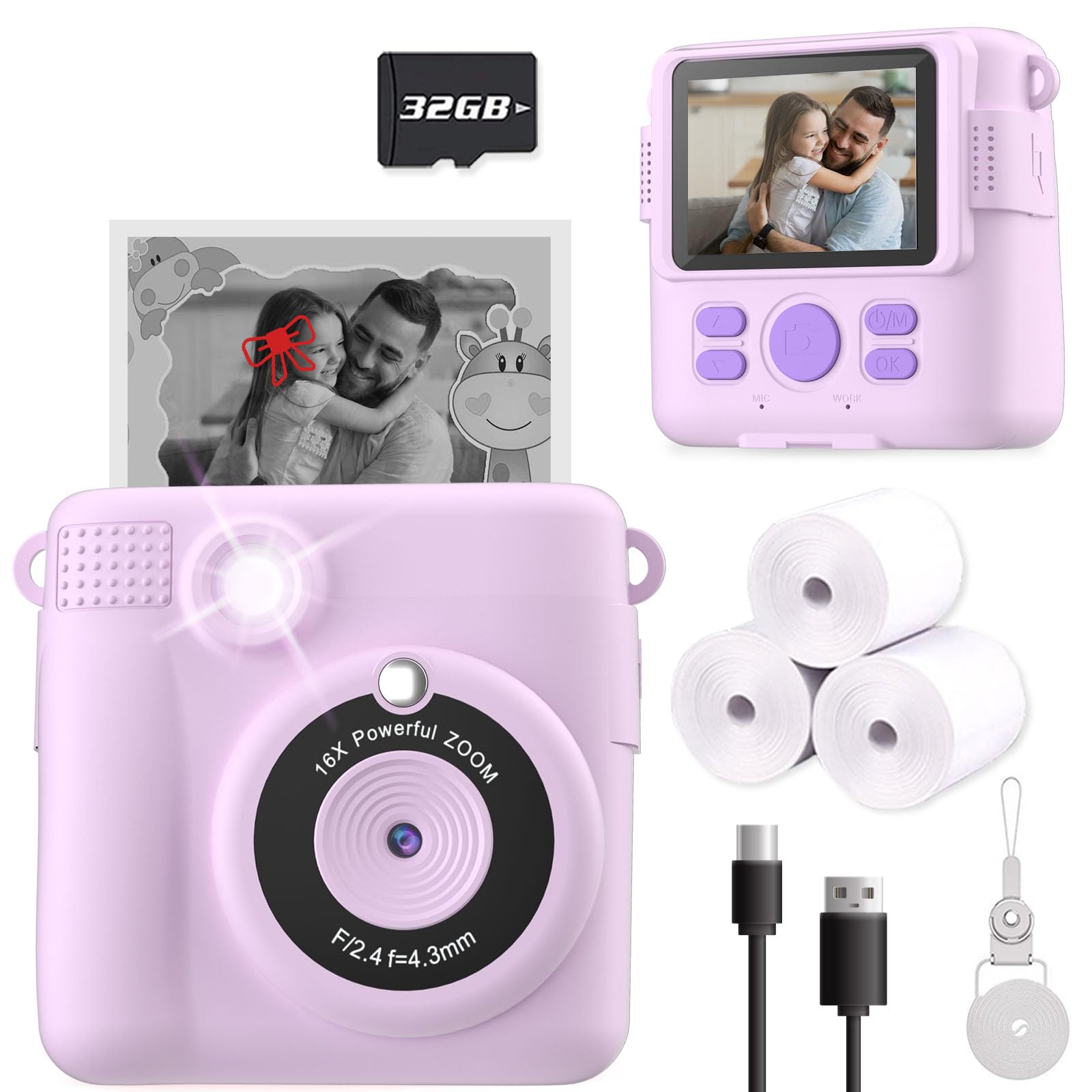Merry & Bright Instant Print Camera for Kids – Purple | Fun HD Digital Camera with 32GB SD Card & Instant Prints | Perfect Christmas Gift for Girls & Boys