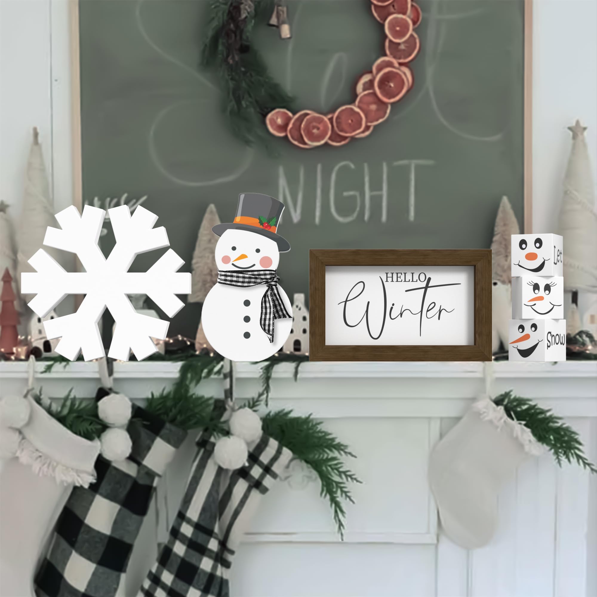 Merry & Bright: 6-Piece Wooden Winter Table Decor Set