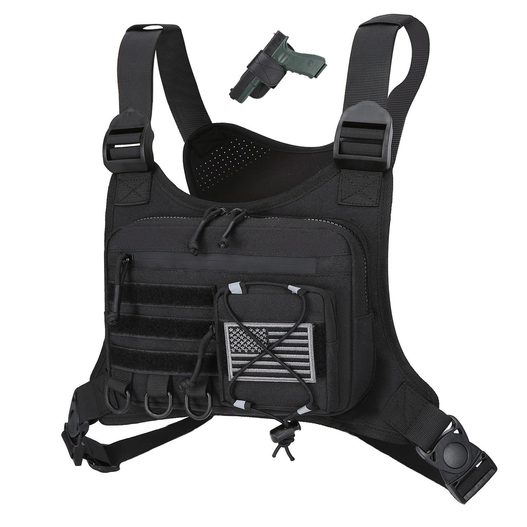 Merry & Bright Outdoor Sports Chest Bag for Men, Chest Vest Holster Fits Most Pistols, Adjustable EDC Travel Chest Pack for Running, Hiking, Workouts (Black)