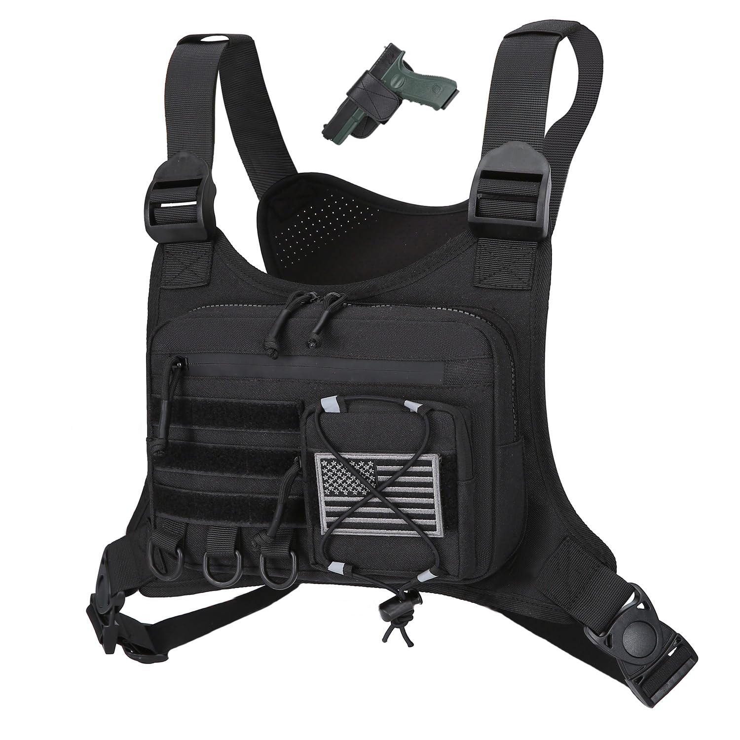 Merry & Bright Outdoor Sports Chest Bag for Men, Chest Vest Holster Fits Most Pistols, Adjustable EDC Travel Chest Pack for Running, Hiking, Workouts (Black)