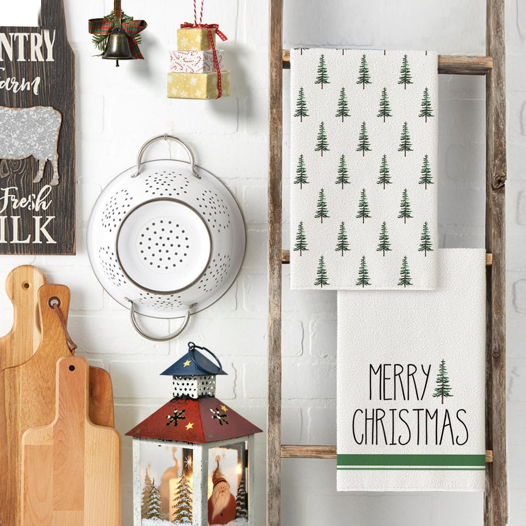 Merry & Bright: Green Christmas Dish Towels – Set of 2 Holiday Kitchen Towels 18 x 26 Inch