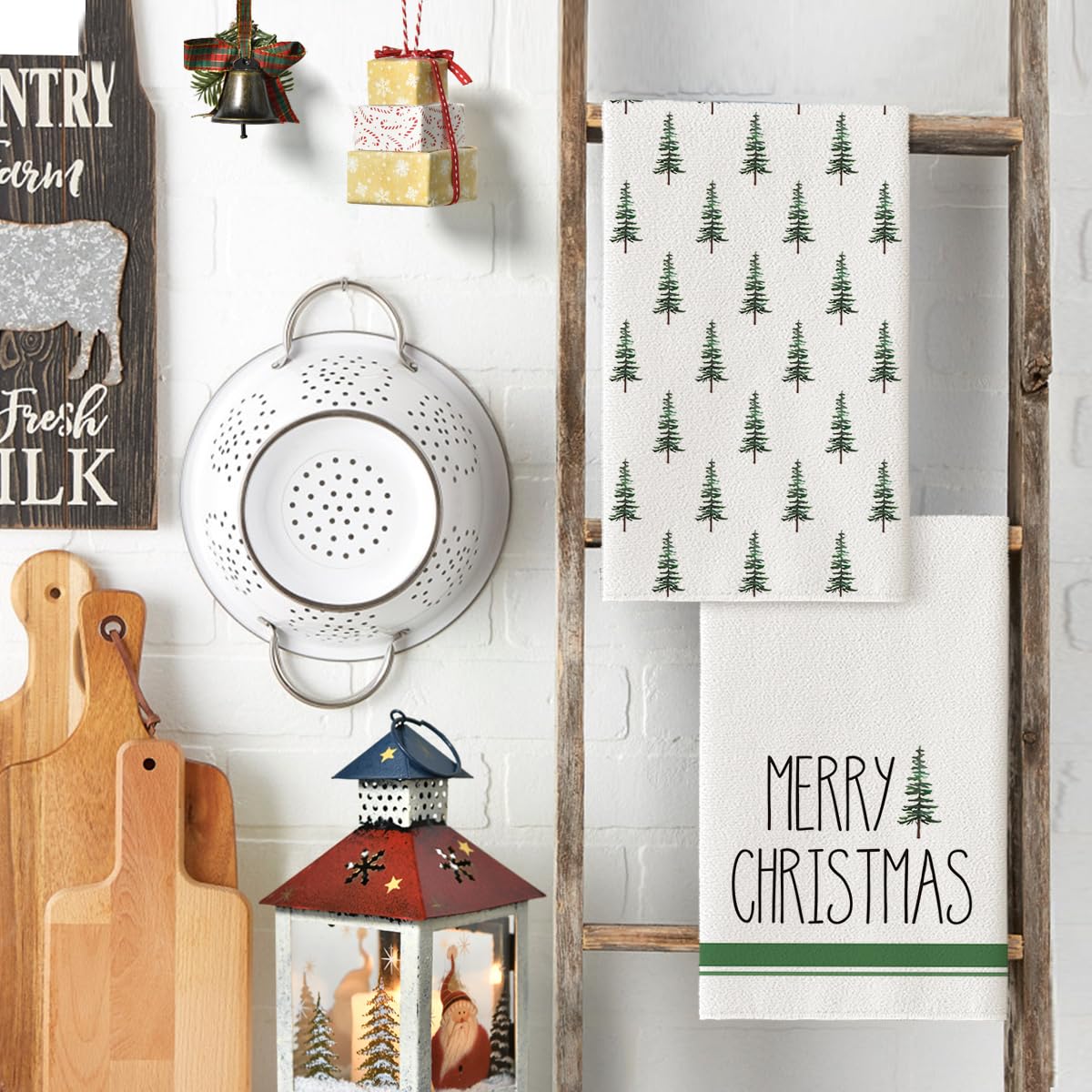 Merry & Bright: Green Christmas Dish Towels – Set of 2 Holiday Kitchen Towels 18 x 26 Inch
