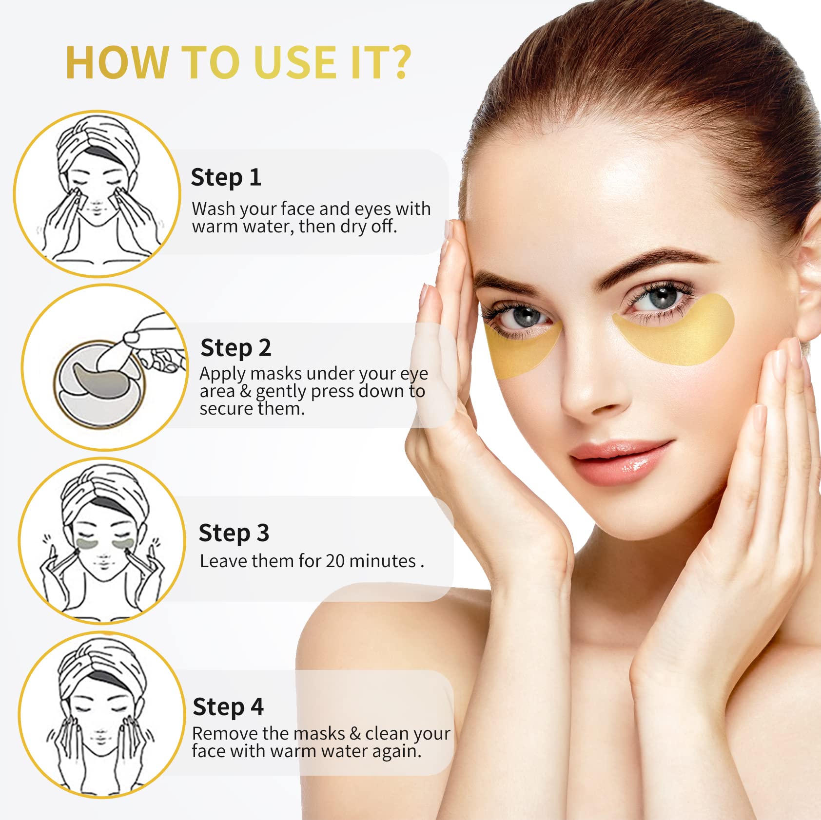Merry & Bright Gold Under Eye Patches – Puffy Eyes, Dark Circles & Hydration