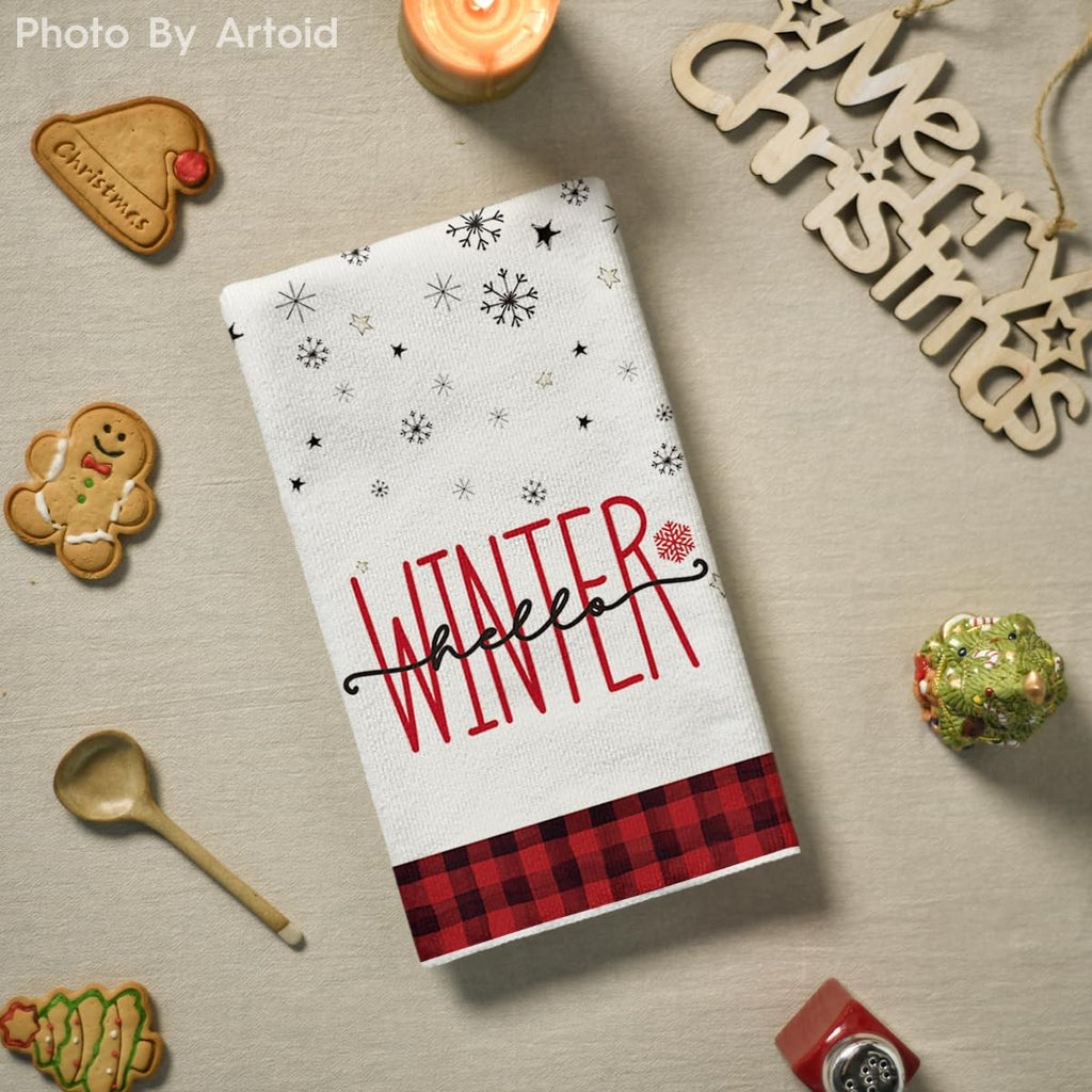 Merry & Bright: Artoid Mode Red & Black Christmas Dish Towels – Set of 4