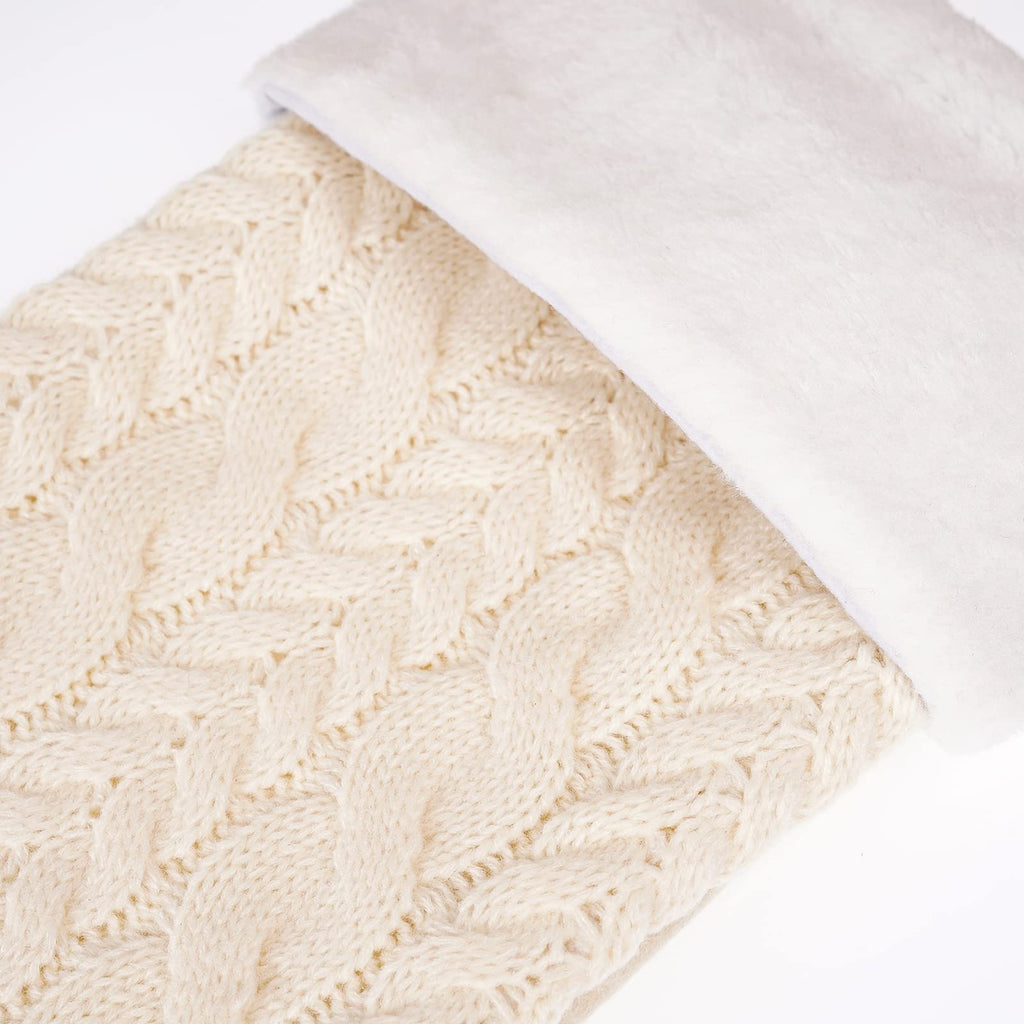 Merry & Bright  White Knit Christmas Stocking – Large Holiday Decor