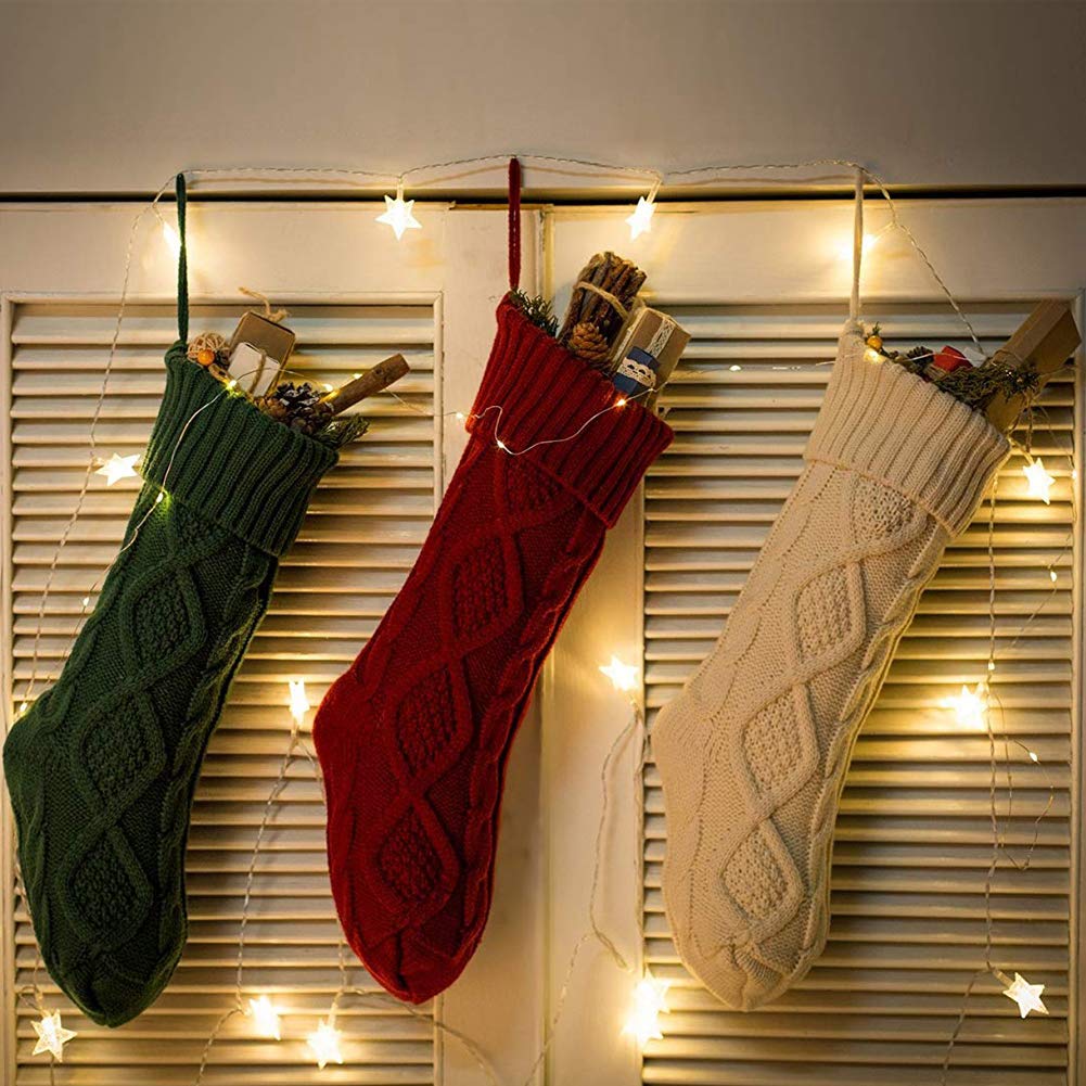 Merry & Bright Green Christmas Stocking – Knitted Holiday Sock