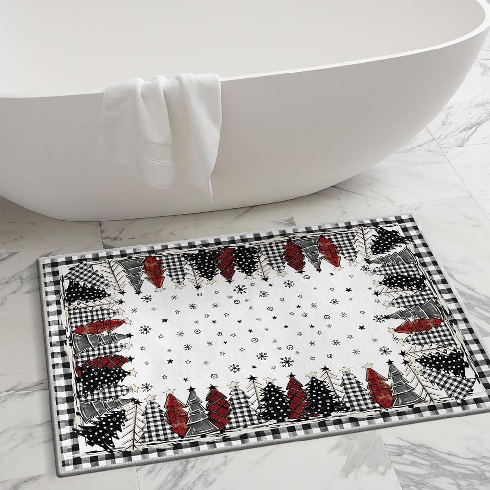 Merry & Bright: Black & White Christmas Area Rug – 2 x 3 Ft Holiday Doormat