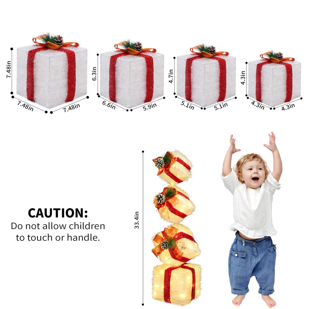 Merry & Bright: Warm White Lighted Christmas Stacking Gift Boxes – 4-Piece Holiday Decor