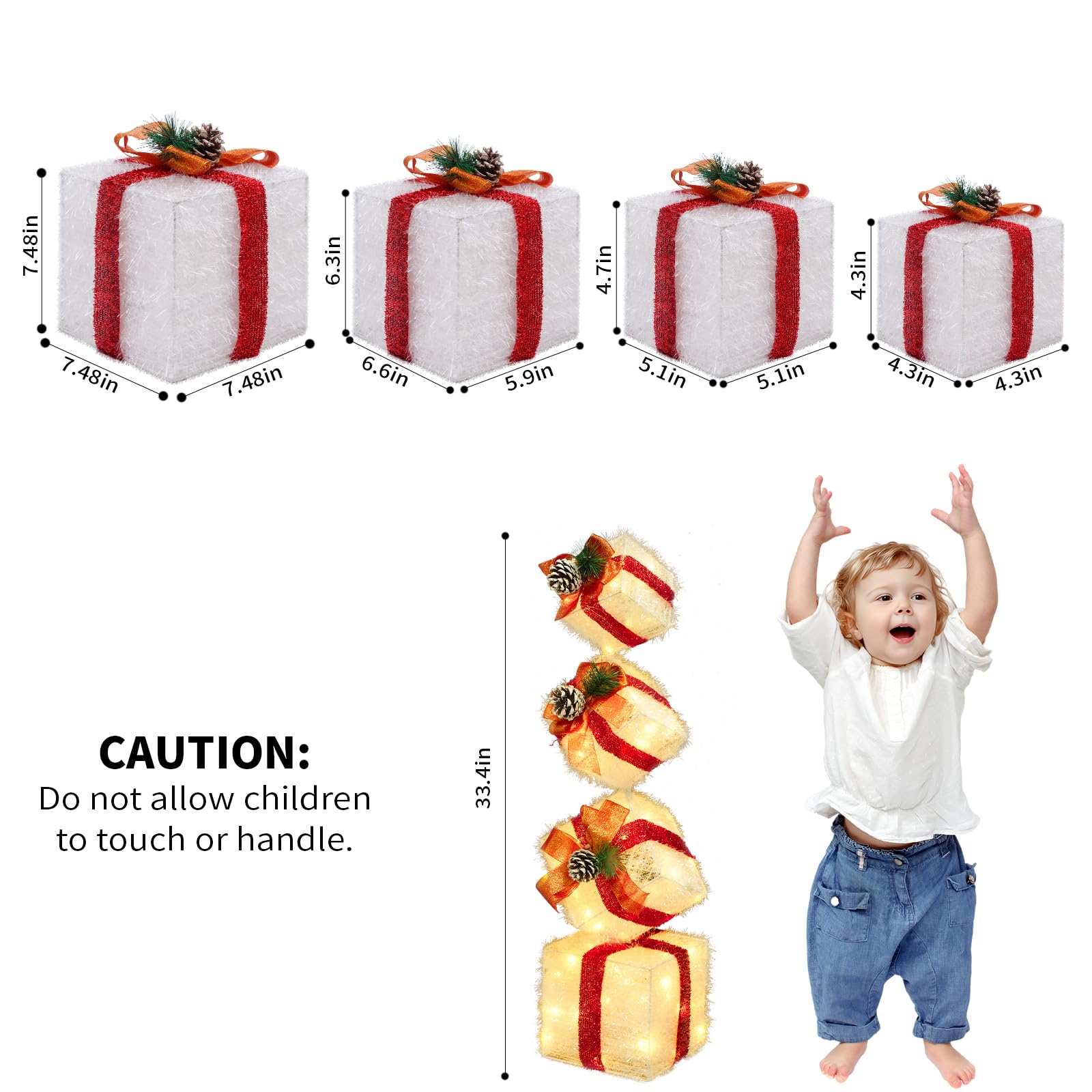 Merry & Bright: Warm White Lighted Christmas Stacking Gift Boxes – 4-Piece Holiday Decor