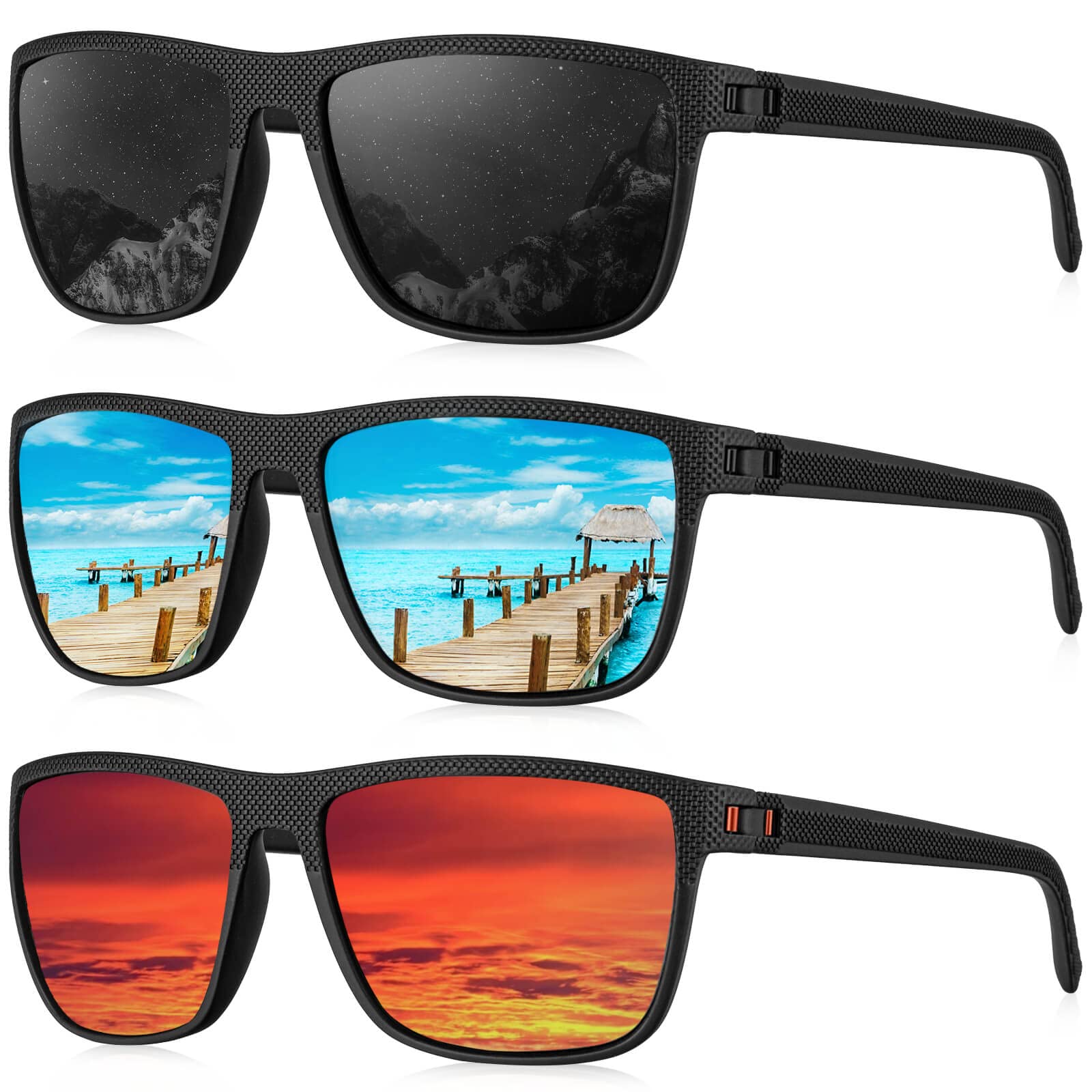Merry & Bright Polarized Sunglasses Men 3 Pack