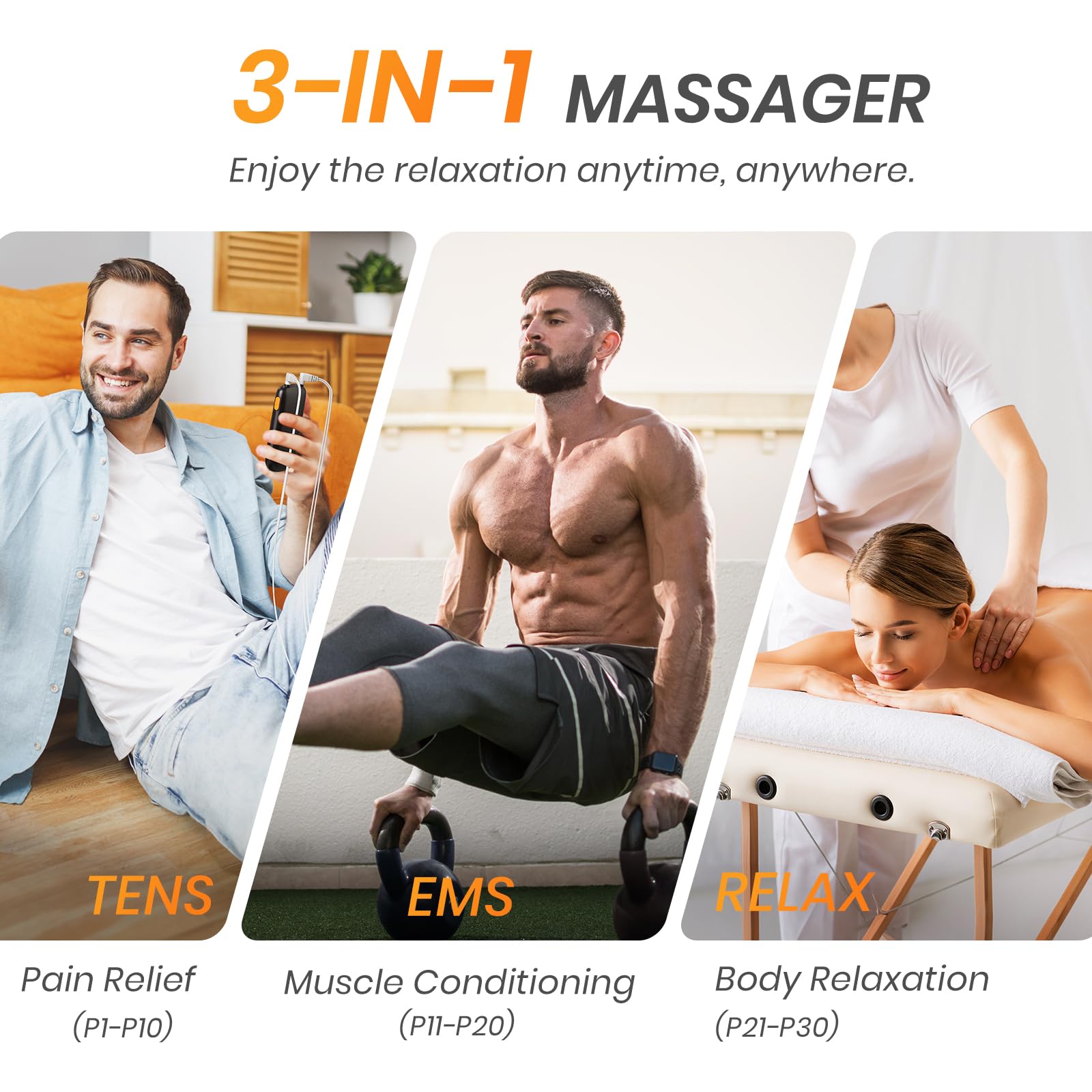 Merry & Bright 3-in-1 TENS & EMS Muscle Stimulator – Rechargeable Dual-Channel Device