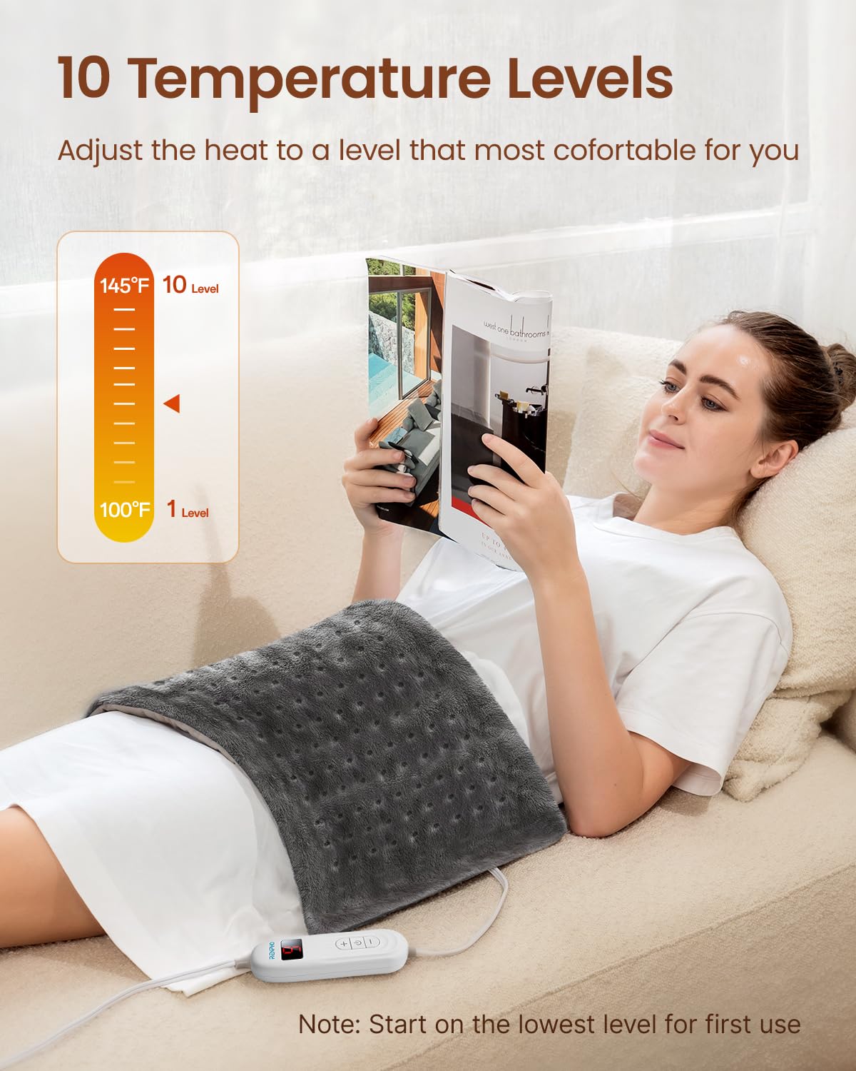 Merry & Bright X-Large Fast Heating Pad – 10-Setting Neck & Back Relief