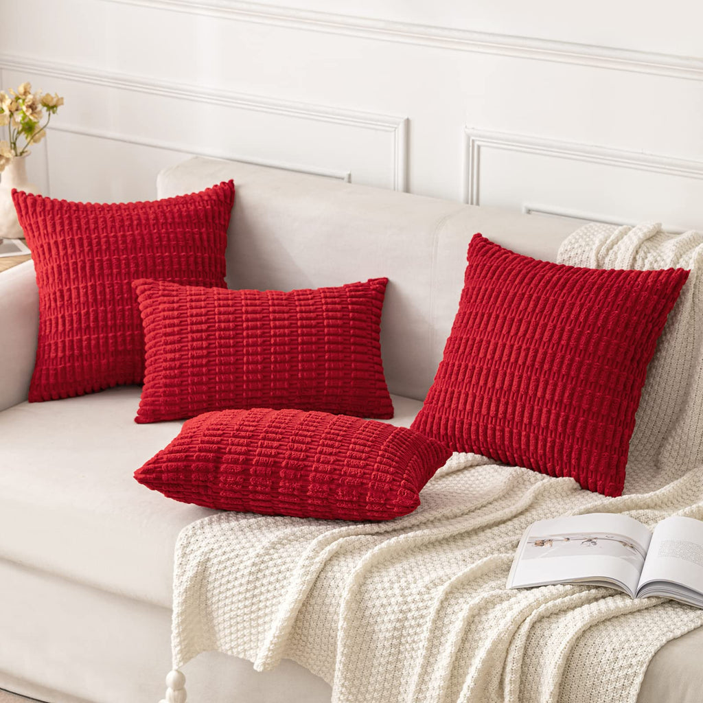Merry & Bright: Soft Red Corduroy Pillow Covers (Set of 2, 18x18”)