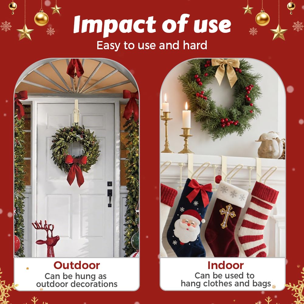 Merry & Bright 2025 Adjustable Gray 2-in-1 Stocking & Garland Holders – Heavy-Duty Metal Mantel Hooks (Set of 4)