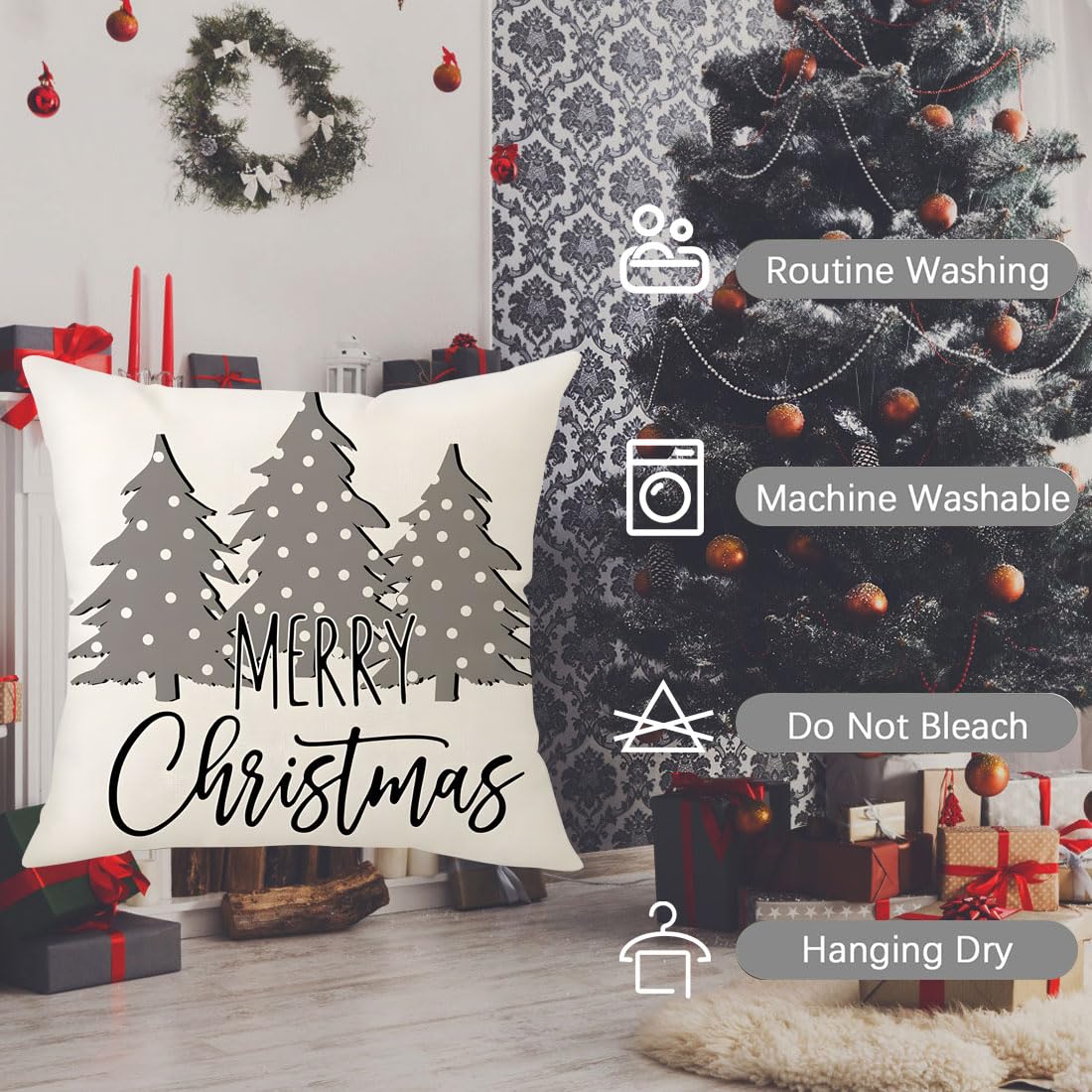 Merry & Bright: Christmas Pillow Covers Set – Snowman, Deer, Tree, Winter Holiday Decor, 18x18 inch