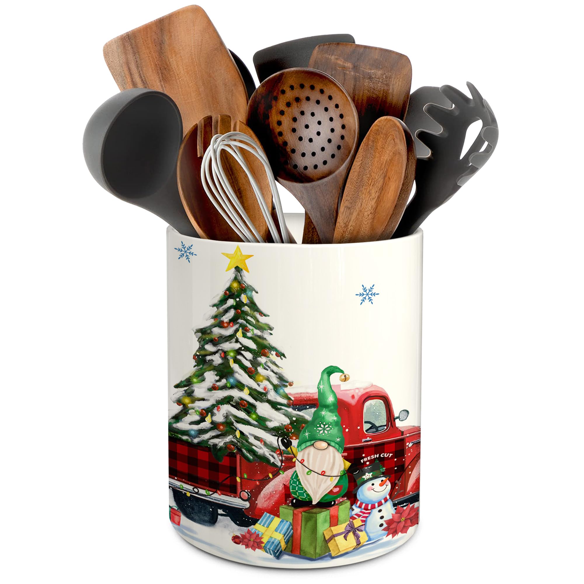 Merry & Bright: Christmas Gnome Kitchen Utensil Holder – Holiday Décor Ceramic